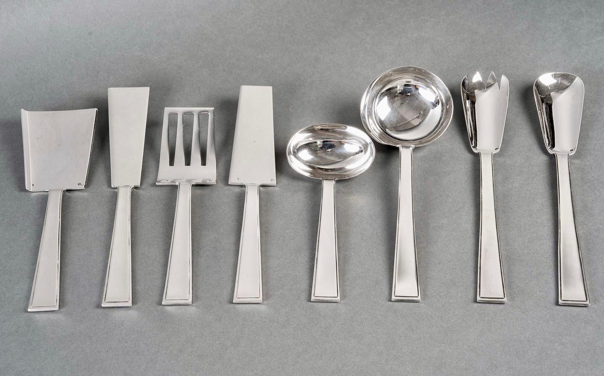 Tetard Freres, Cutlery Flatware Set Art Deco Sterling Silver in Case 154 Pieces 6