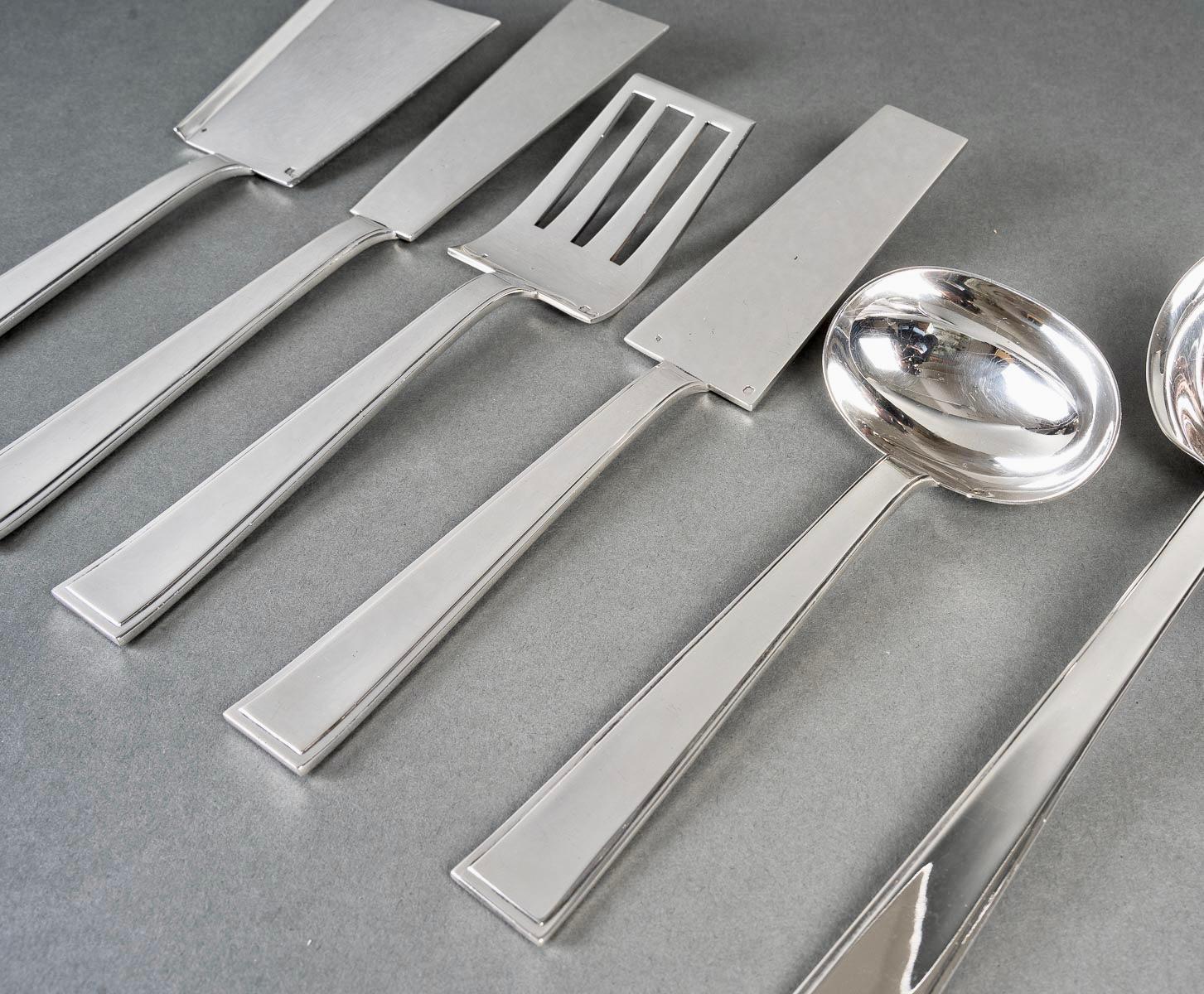 Tetard Freres, Cutlery Flatware Set Art Deco Sterling Silver in Case 154 Pieces 7