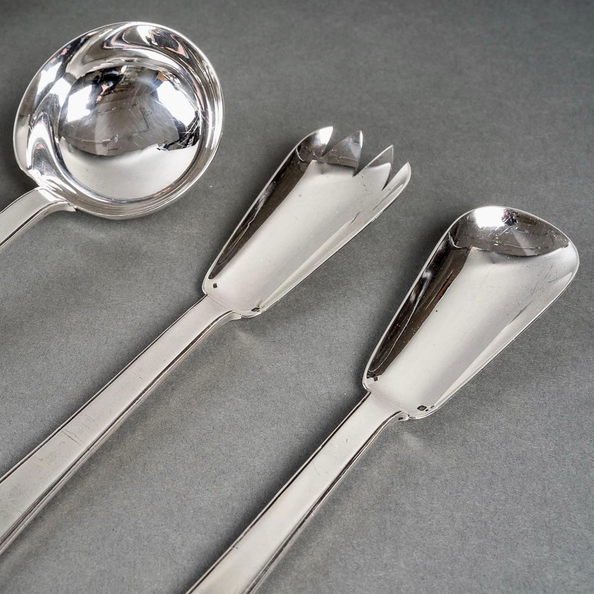 Tetard Freres, Cutlery Flatware Set Art Deco Sterling Silver in Case 154 Pieces 8
