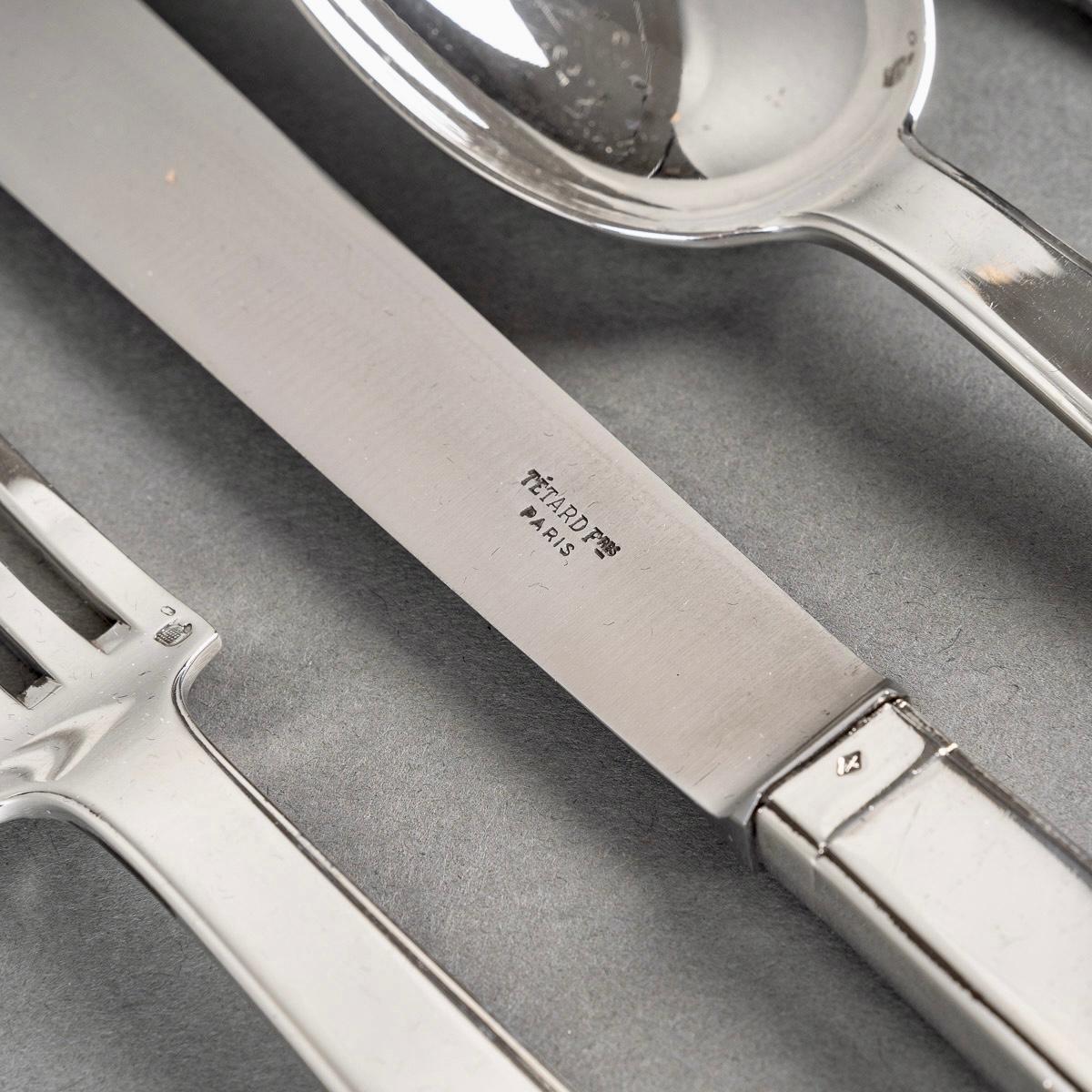 Mid-20th Century Tetard Freres, Cutlery Flatware Set Art Deco Sterling Silver in Case 154 Pieces