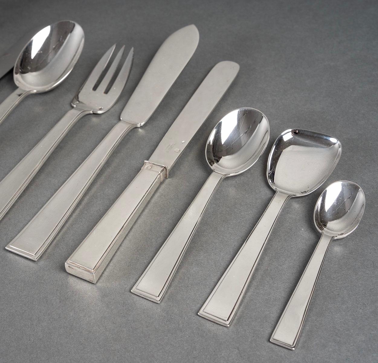Tetard Freres, Cutlery Flatware Set Art Deco Sterling Silver in Case 154 Pieces 1