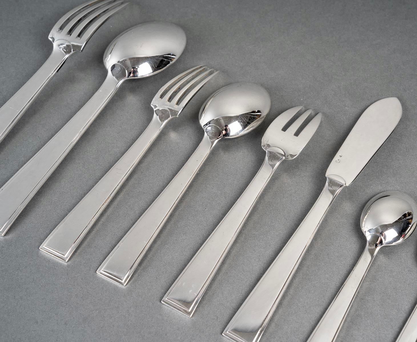 Tetard Freres, Cutlery Flatware Set Art Deco Sterling Silver in Case 154 Pieces 3