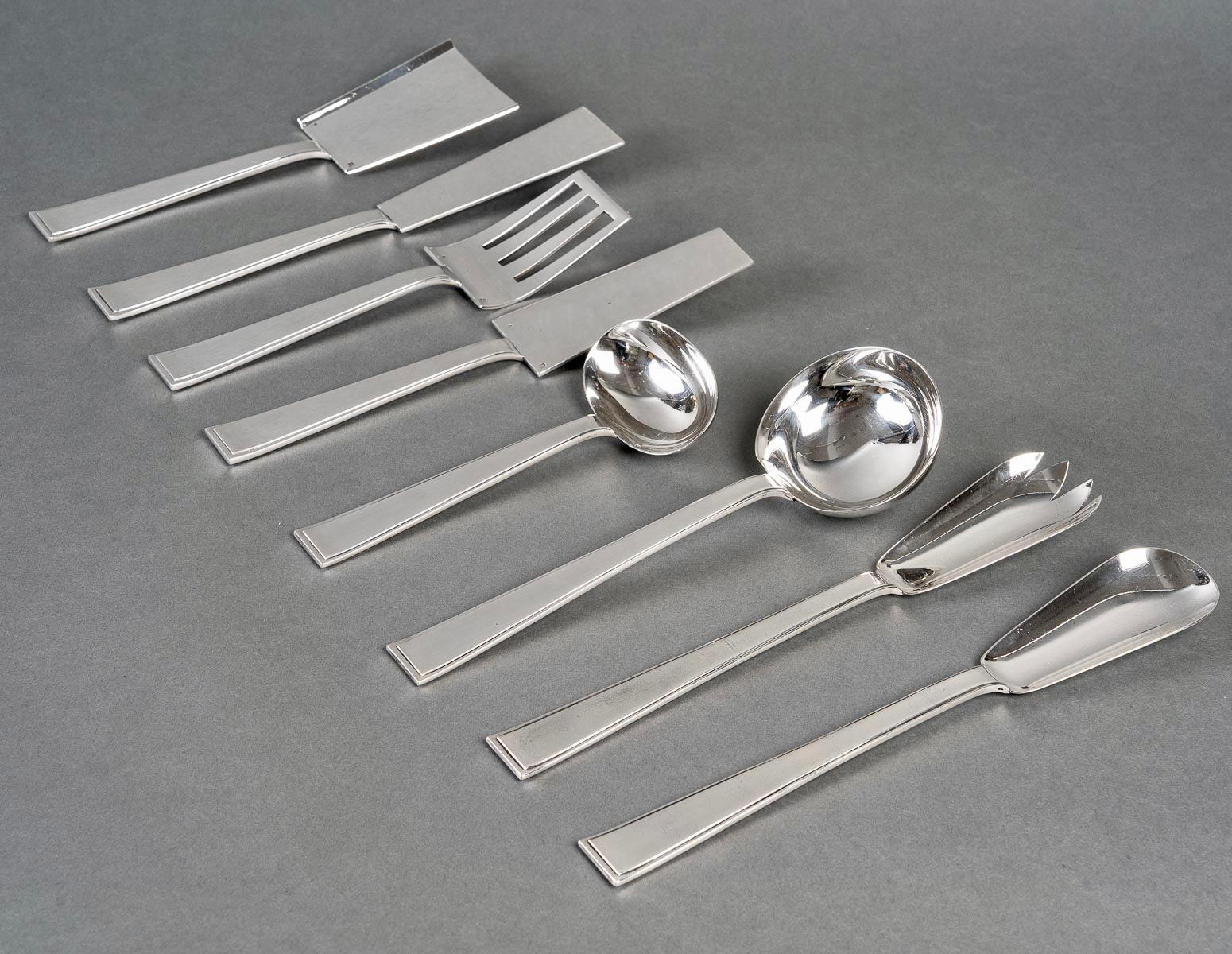 Tetard Freres, Cutlery Flatware Set Art Deco Sterling Silver in Case 154 Pieces 4