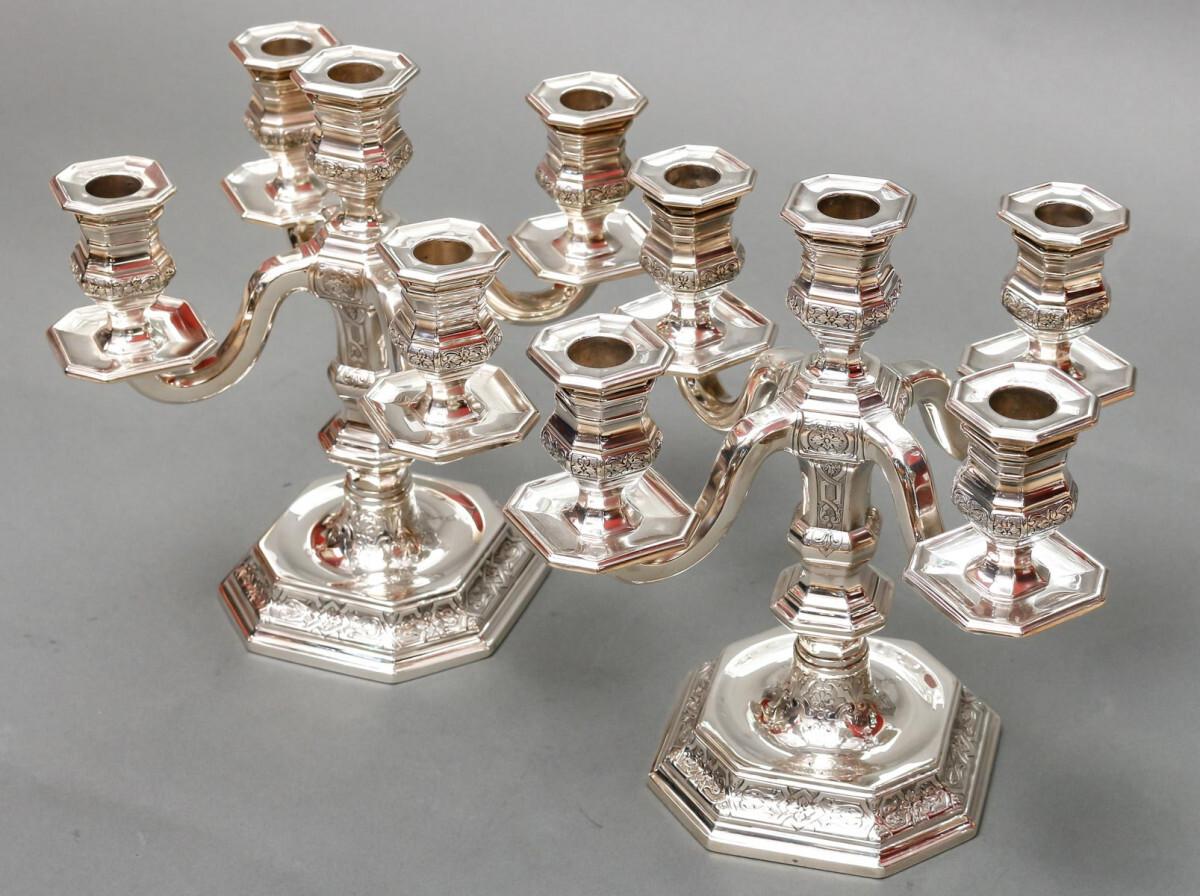 TETARD FRÈRES  Pair of low Candelabras in solid silver  CIRCA 1930 For Sale 7