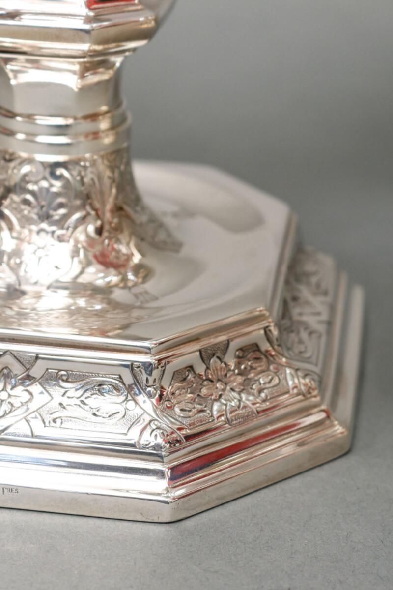 Silver TETARD FRÈRES  Pair of low Candelabras in solid silver  CIRCA 1930 For Sale