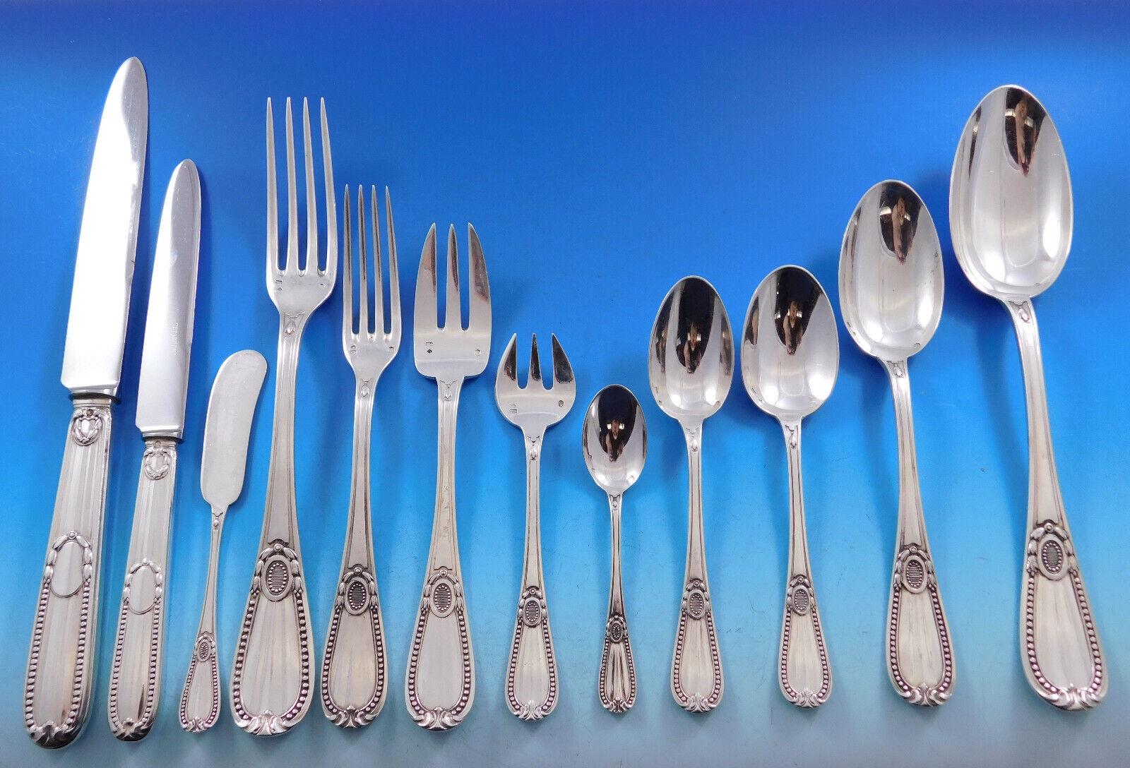 Tetard Freres Perles Sterling Silver Flatware Set Service French 343 Pcs Dinner For Sale 4