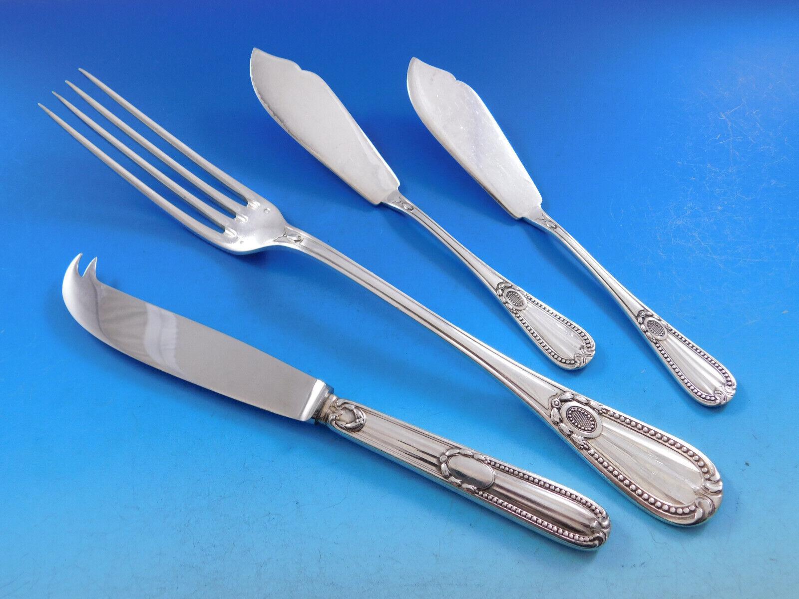 19th Century Tetard Freres Perles Sterling Silver Flatware Set Service French 343 Pcs Dinner For Sale