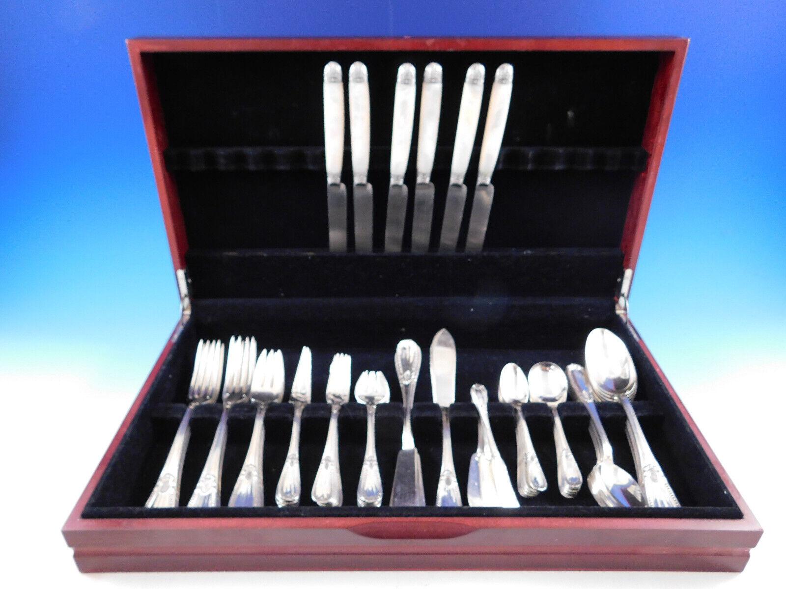 Tetard Freres Perles Sterling Silver Flatware Set Service French 72 Pcs Dinner For Sale 1