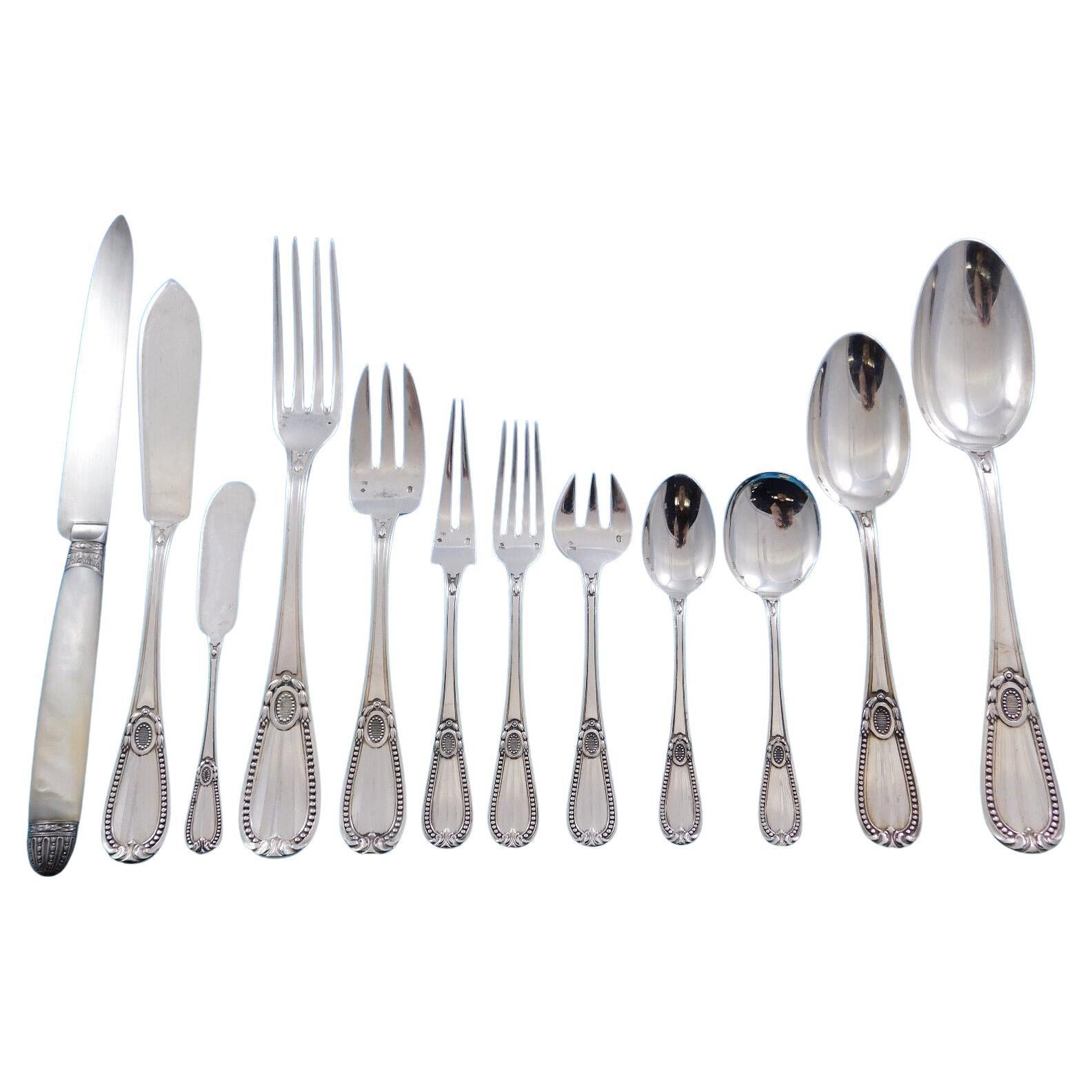 Tetard Freres Perles Sterling Silver Flatware Set Service French 72 Pcs Dinner en vente