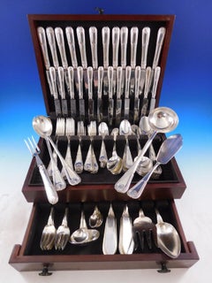 Tetard Freres Set di posate in argento 950 con conchiglia e perline Servizio di cena francese 128 pezzi