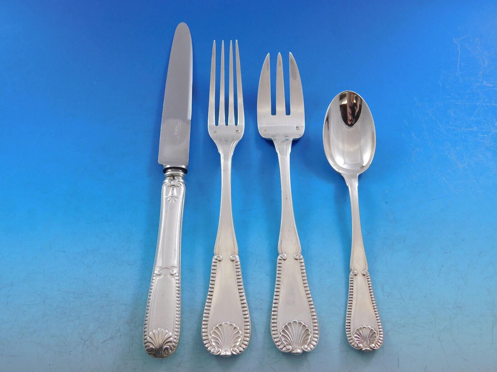 Francese Tetard Freres Set di posate in argento 950 con conchiglia e perline Servizio di cena francese 128 pezzi in vendita