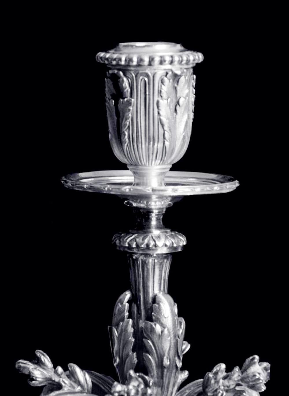 Tetard - Two French Antique Louis XVI 5-Candle 950 Sterling Silver Candelabra For Sale 1