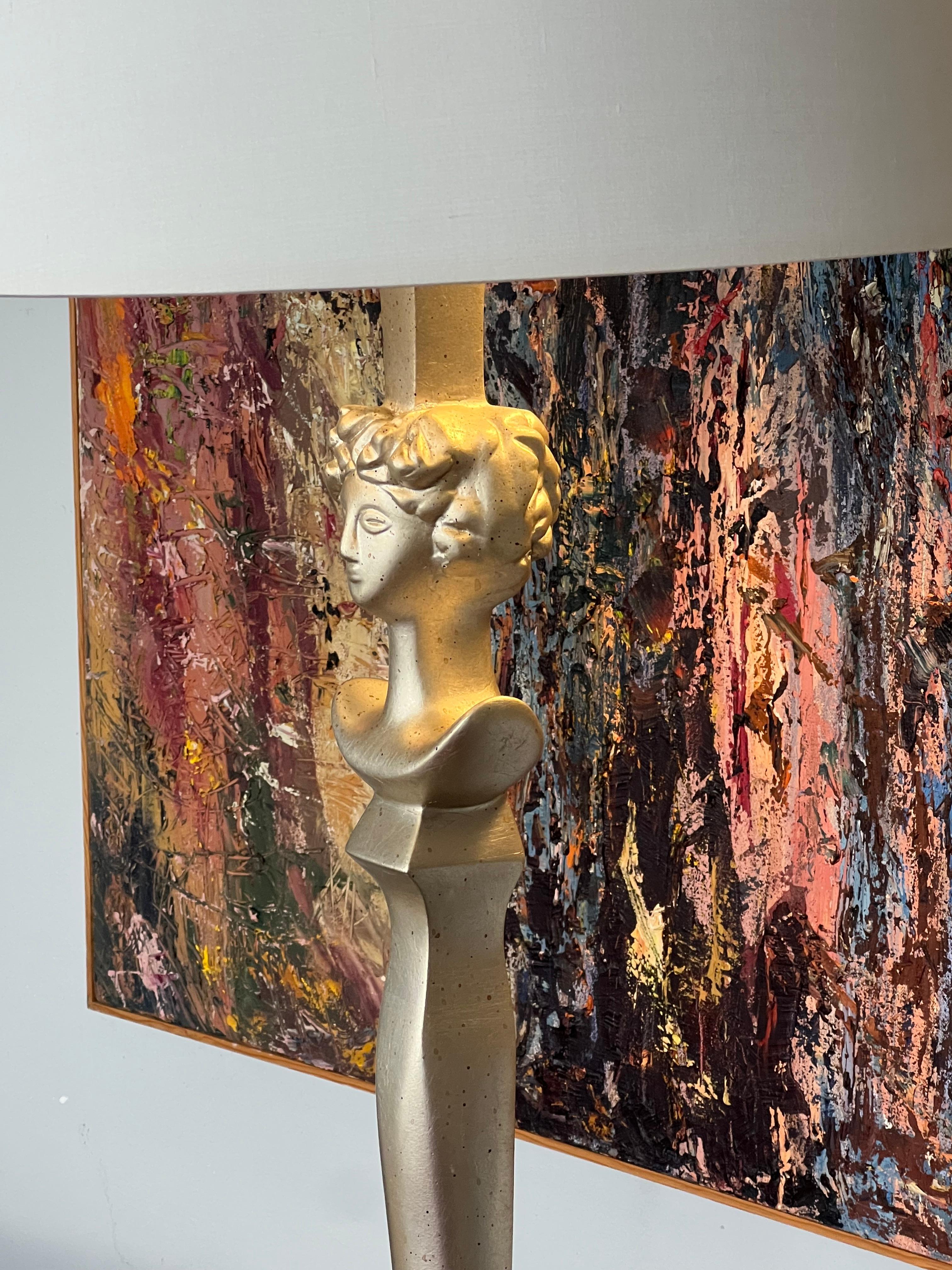 Lampada da terra Tete de Femme Sirmos in stile Giacometti a foglia d'argento in vendita 4