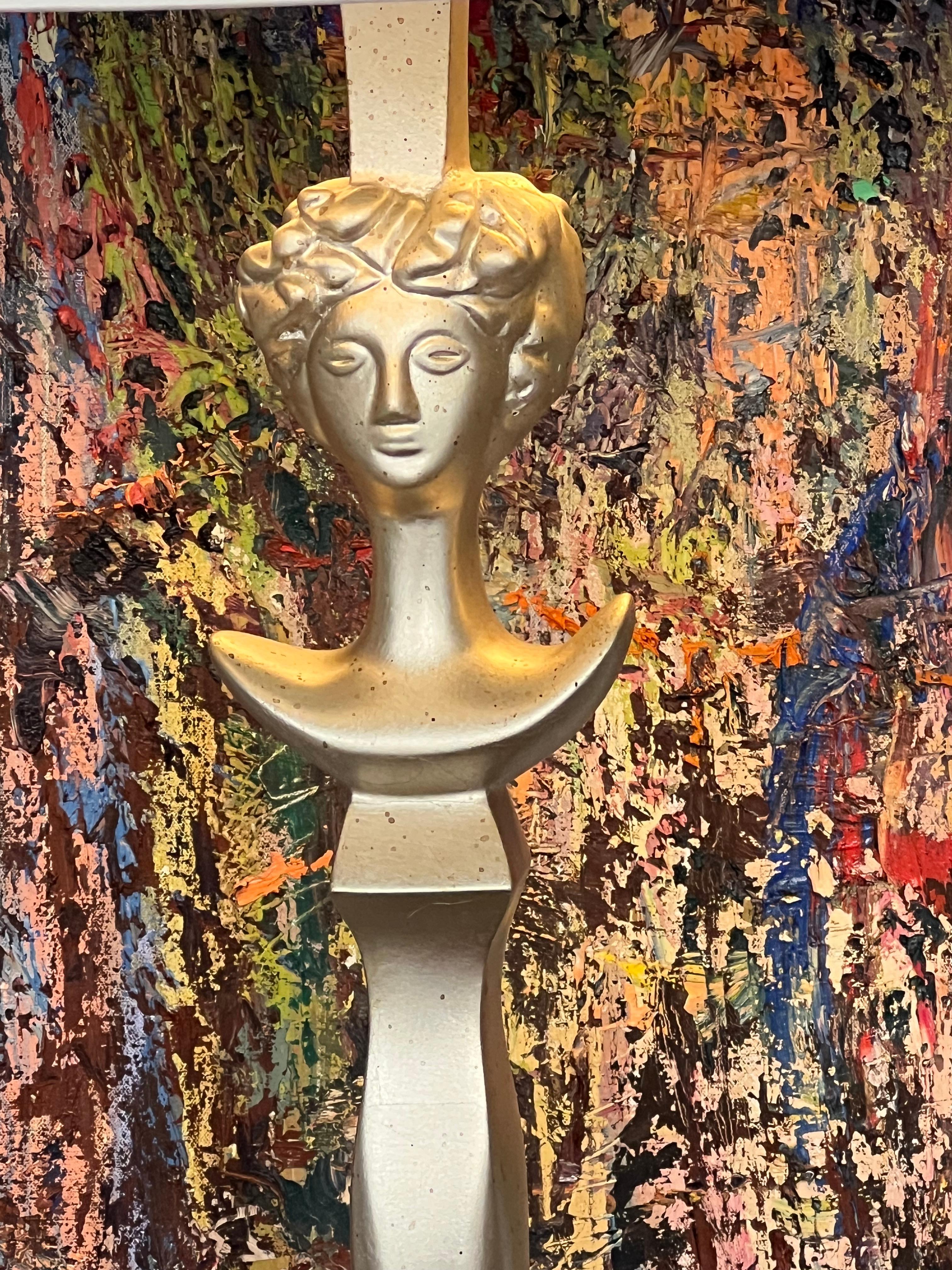 Lampada da terra Tete de Femme Sirmos in stile Giacometti a foglia d'argento in vendita 5