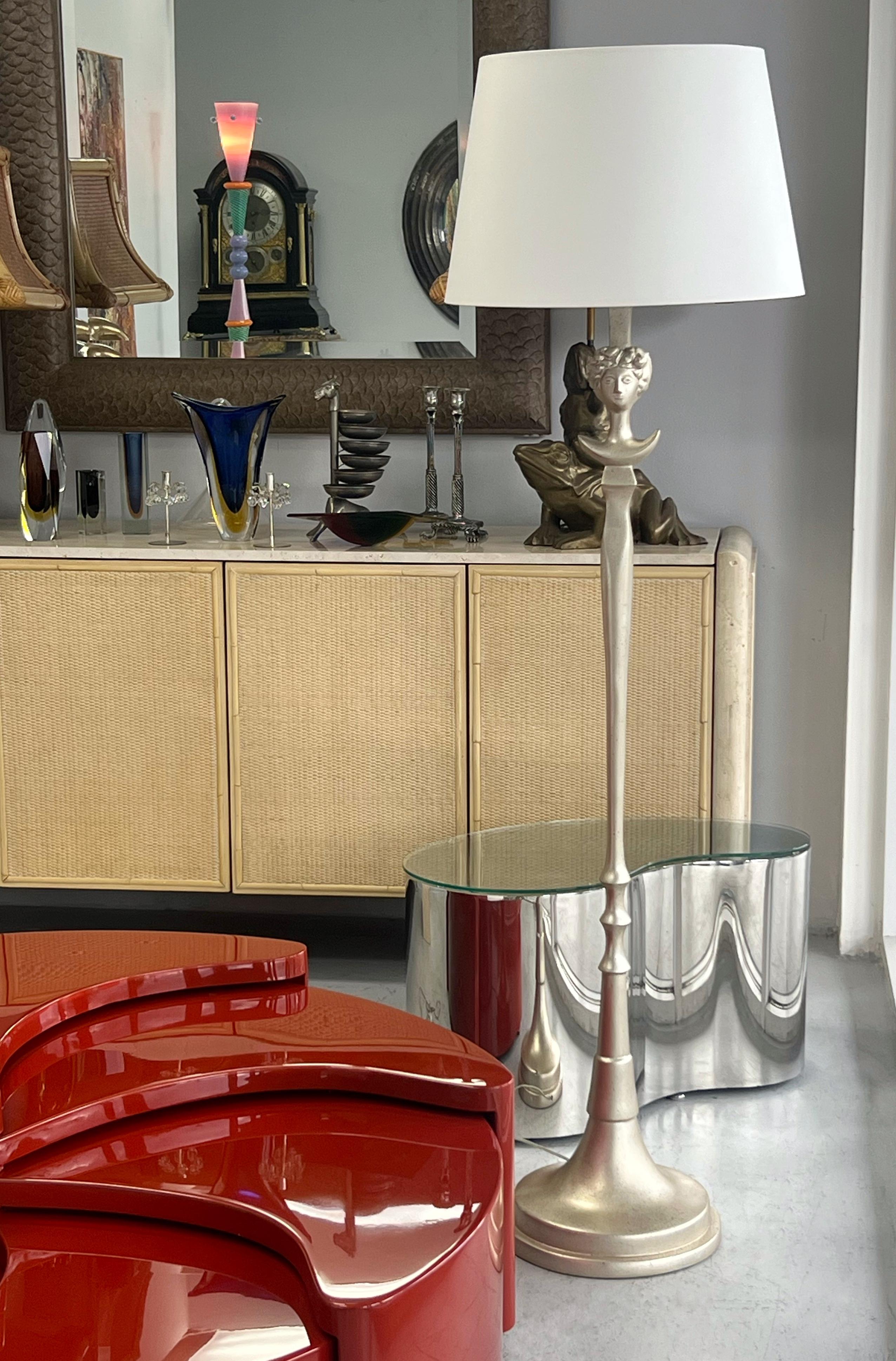 Lampada da terra Tete de Femme Sirmos in stile Giacometti a foglia d'argento in vendita 6
