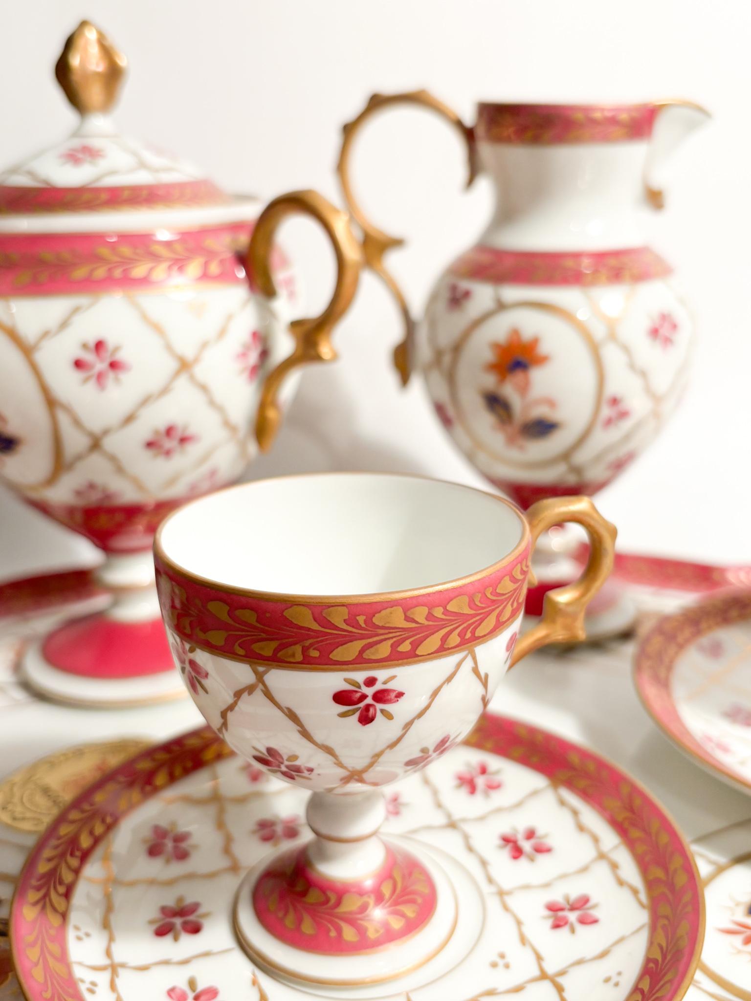 French Tête-à-tête Coffee Set in Limoges Porcelain from the 1950s For Sale