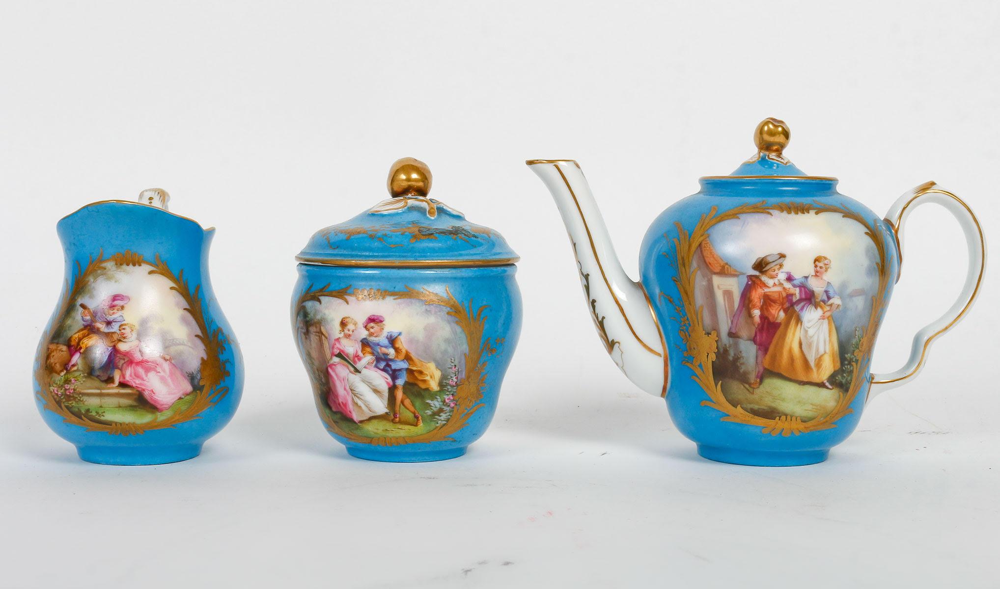 Tête-à-tête, Tea Service, Sèvres Porcelain, Napoleon III Period. For Sale 1