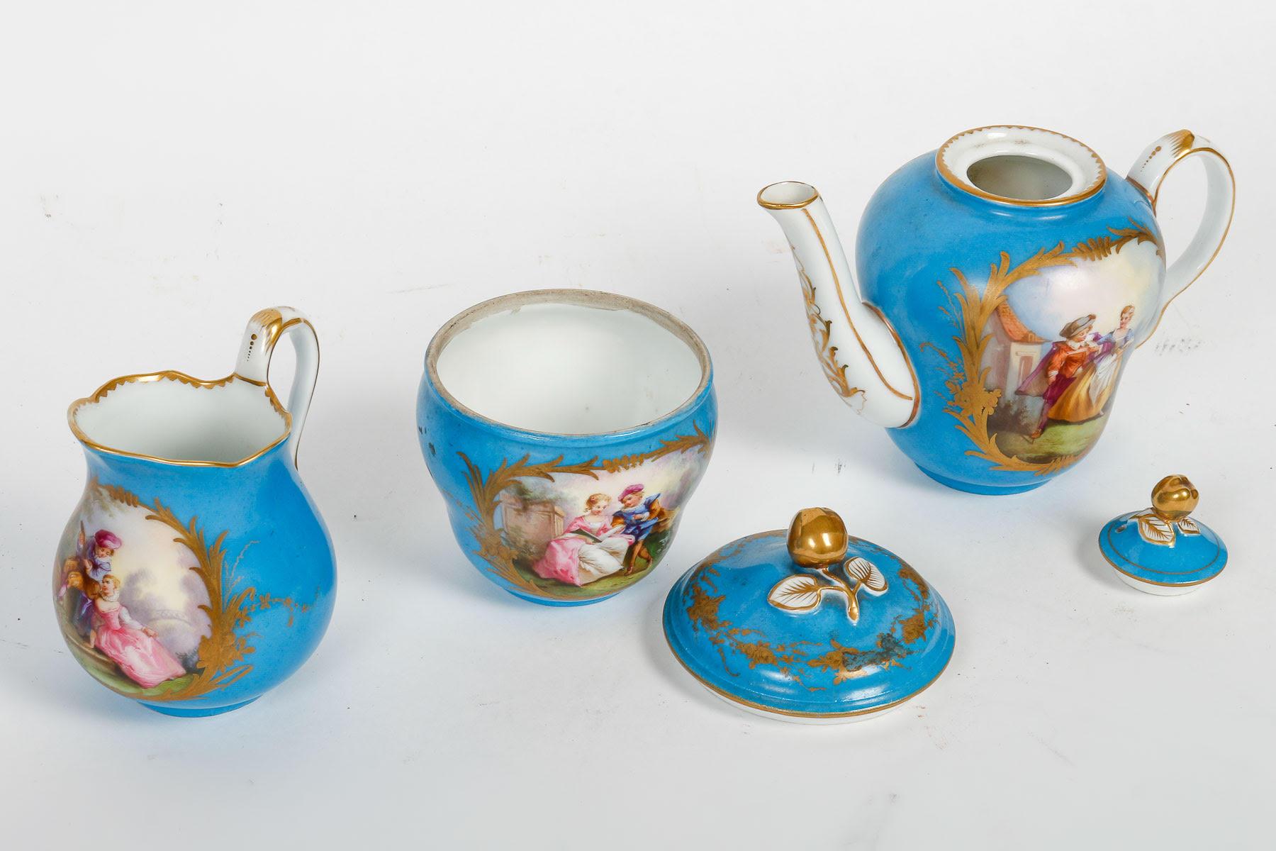 Tête-à-tête, Tea Service, Sèvres Porcelain, Napoleon III Period. For Sale 2