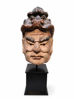 Tête de démon Oni en bois sculpté et polychrome 20éme siècle