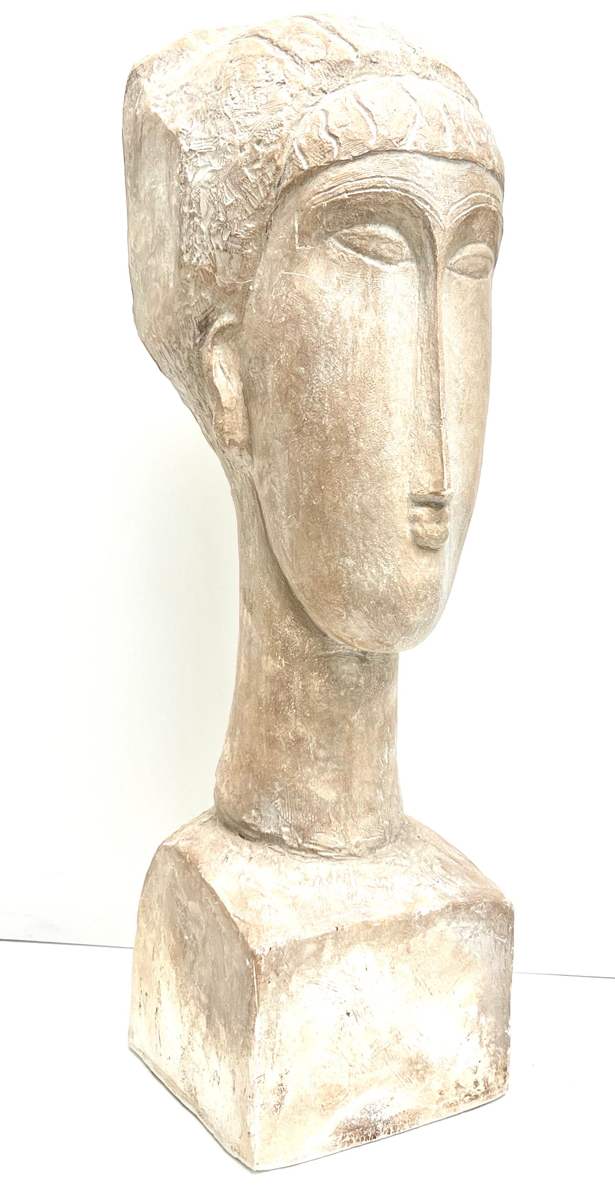 Tete De Femme Large Plaster Sculpture After Modigliani, 1961 Austin For Sale 2