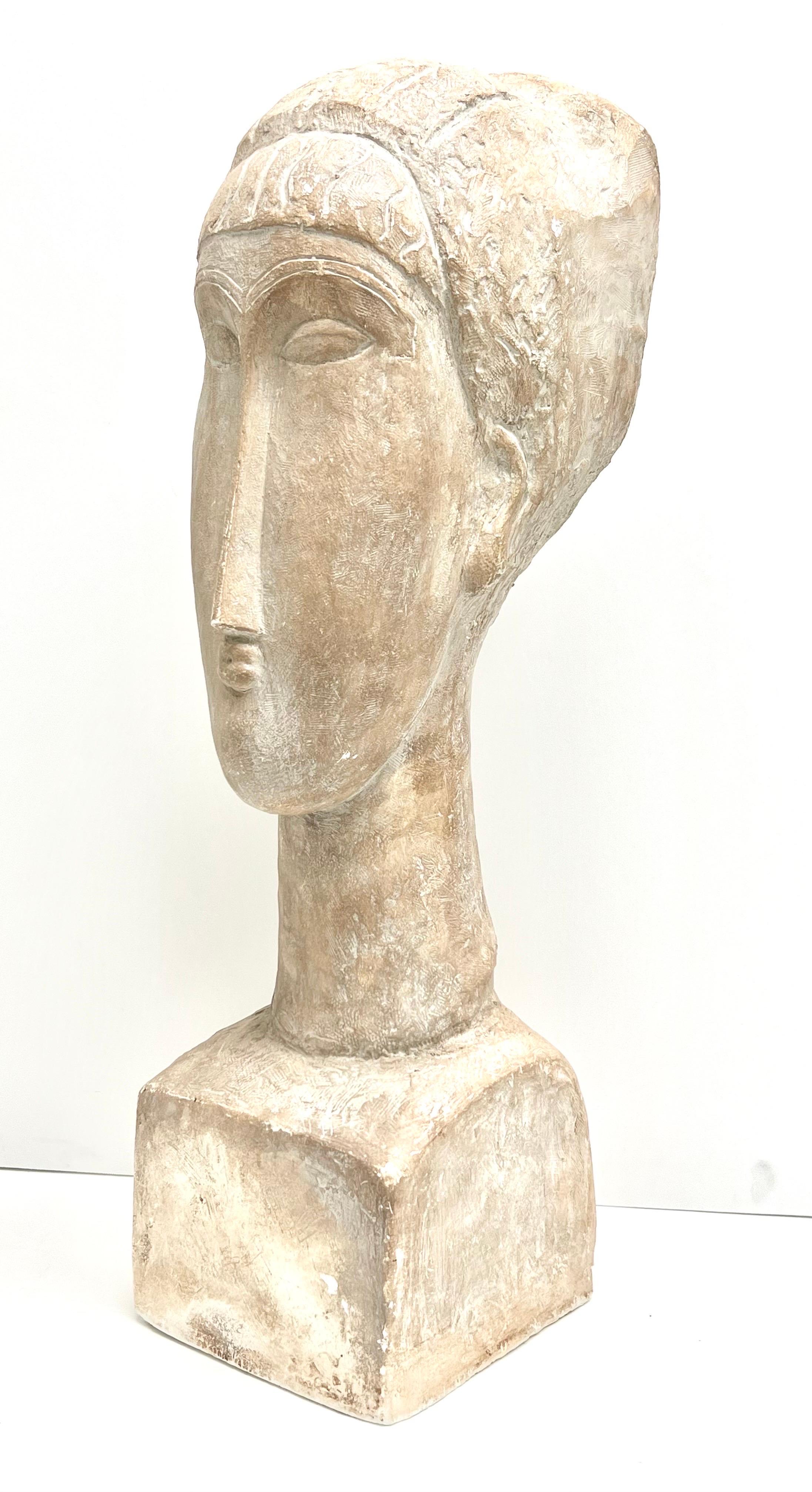 Tete De Femme Large Plaster Sculpture After Modigliani, 1961 Austin For Sale 5