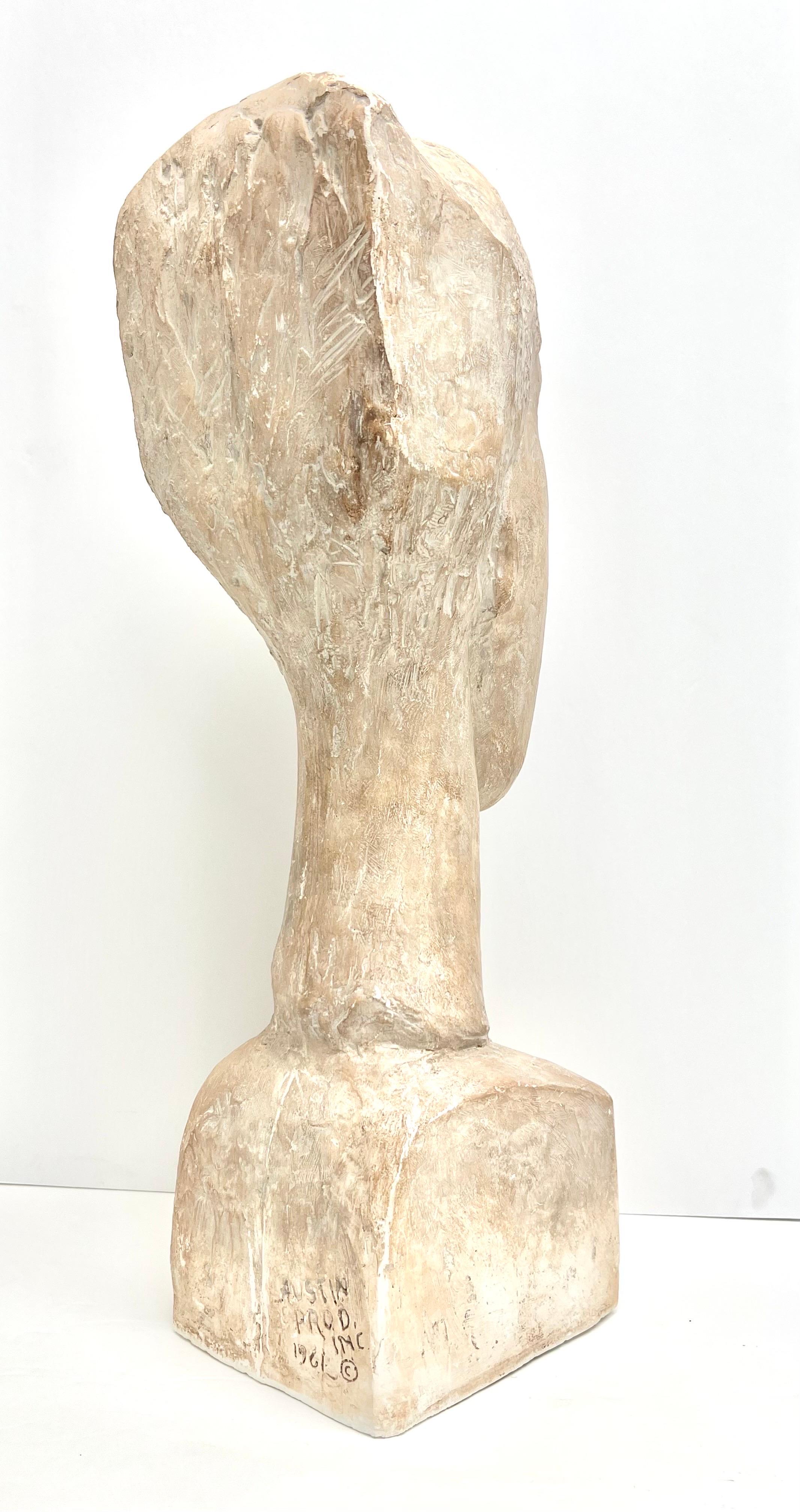 Tete De Femme Large Plaster Sculpture After Modigliani, 1961 Austin In Good Condition For Sale In Miami, FL