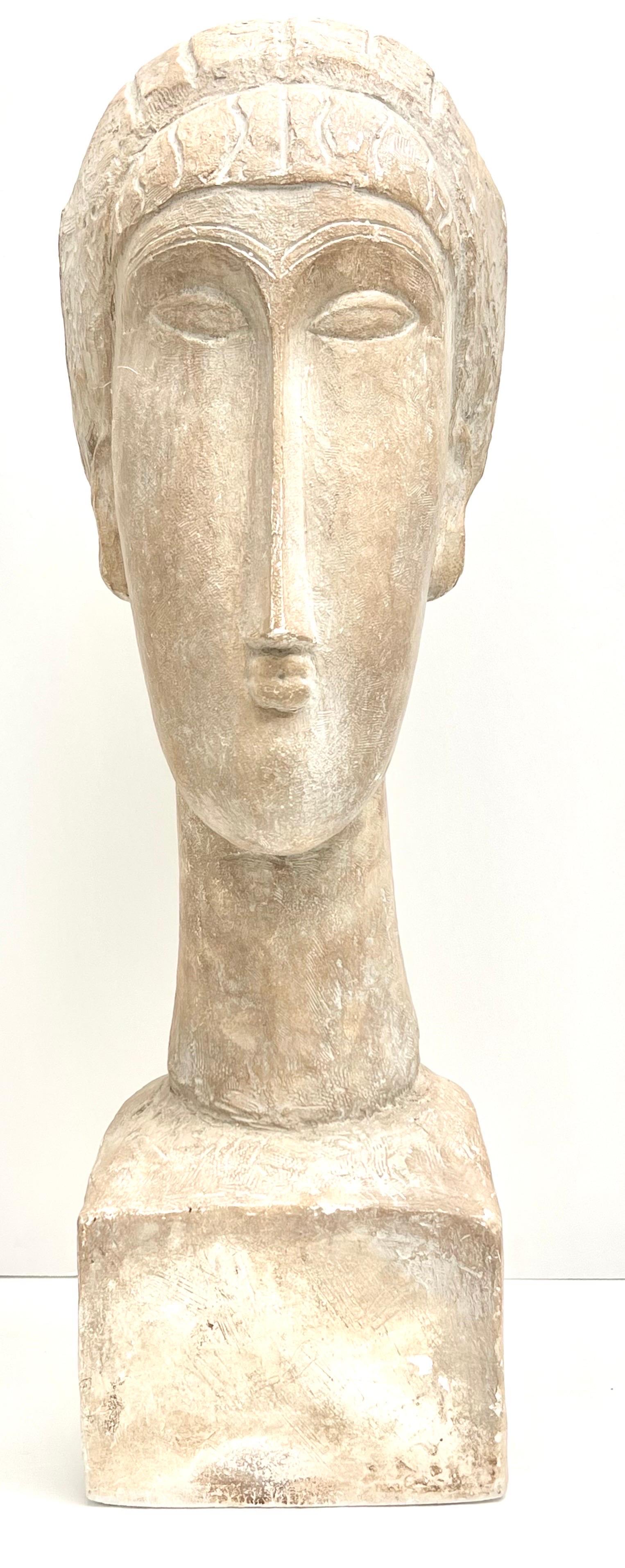 Tete De Femme Large Plaster Sculpture After Modigliani, 1961 Austin For Sale