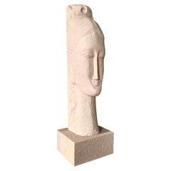 "Tête de femme" Stone & Resin Modigliani Sculpture, Paris Louvre Edition