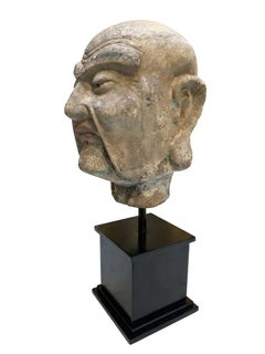 tête de Luohan 18ème siècle en terre cuite polychrome Dynastie Quing soclée