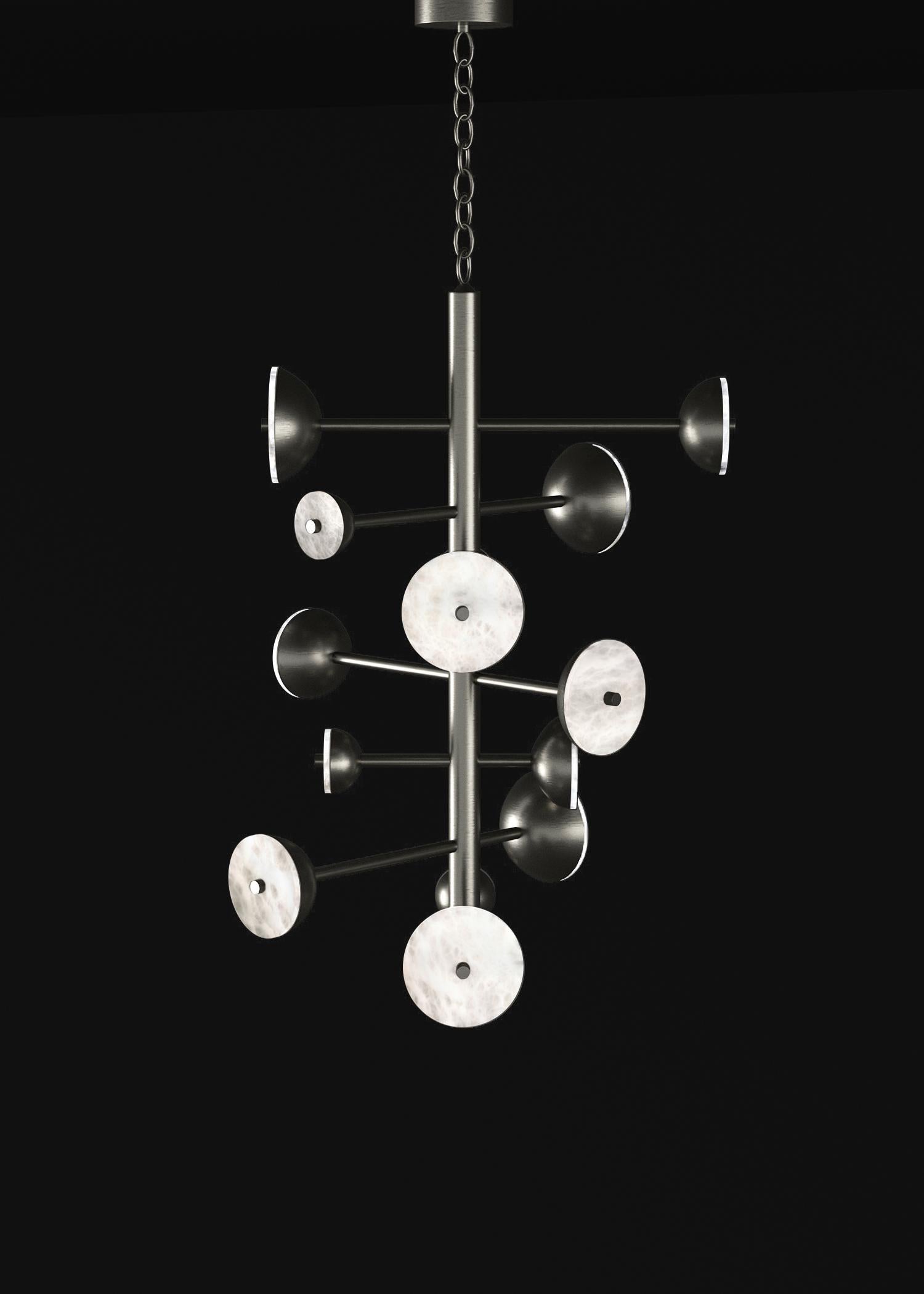 Teti Brushed Black Metal Chandelier by Alabastro Italiano
Dimensions: D 74,5 x W 77,5 x H 110 cm.
Materials: White alabaster and metal.

Available in different finishes: Shiny Silver, Bronze, Brushed Brass, Ruggine of Florence, Brushed Burnished,