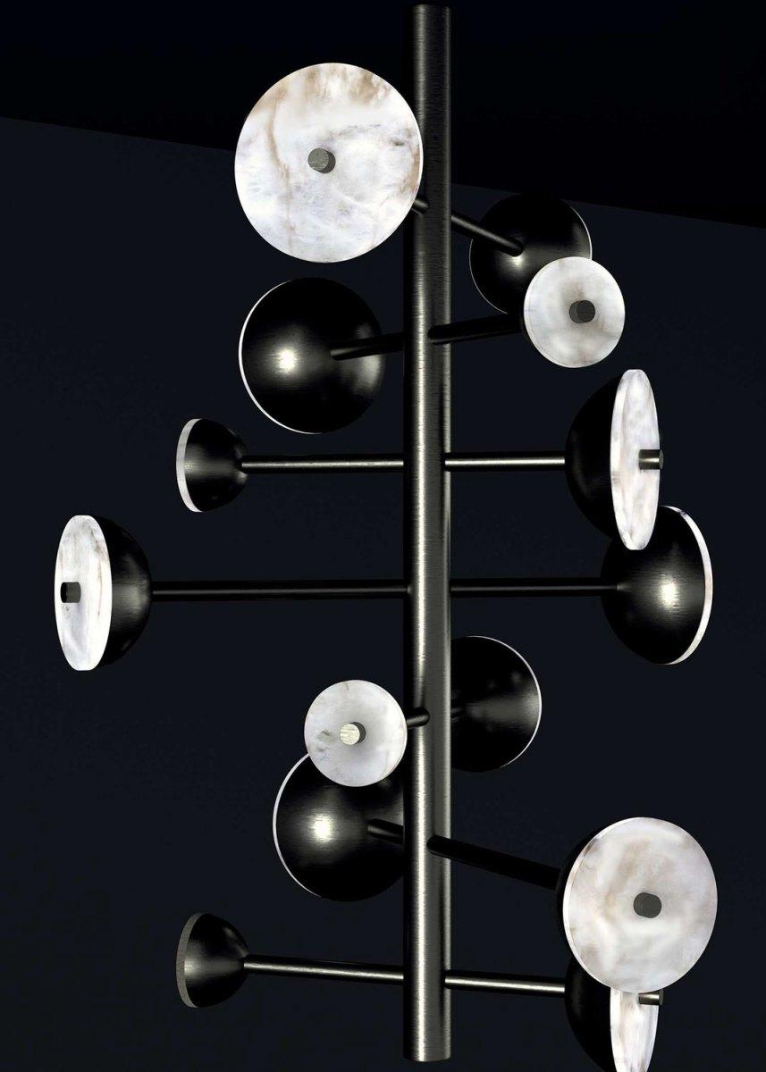 Teti Kronleuchter aus gebürstetem schwarzem Metall von Alabastro Italiano (Italienisch) im Angebot