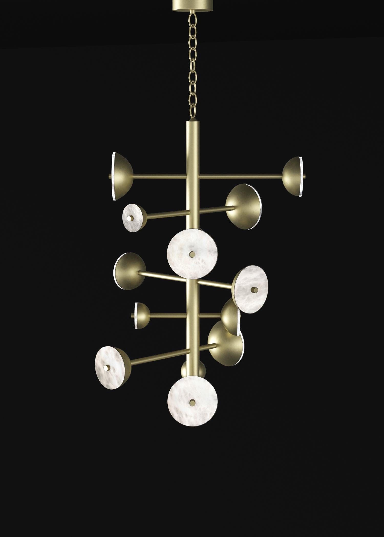 Teti Brushed Brass Chandelier by Alabastro Italiano
Dimensions: D 74,5 x W 77,5 x H 110 cm.
Materials: White alabaster and brass.

Available in different finishes: Shiny Silver, Bronze, Brushed Brass, Ruggine of Florence, Brushed Burnished, Shiny