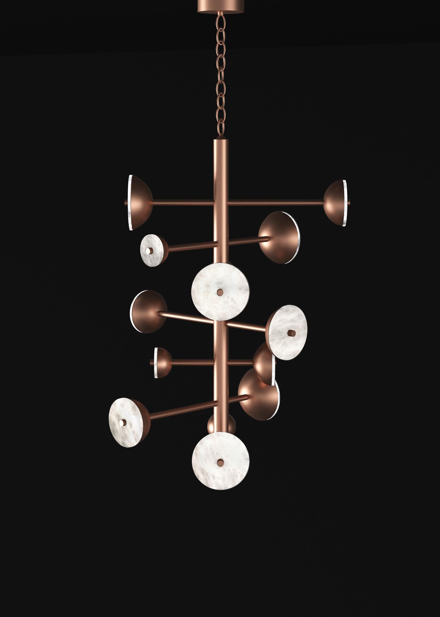 Teti Copper Chandelier by Alabastro Italiano
Dimensions: D 74,5 x W 77,5 x H 110 cm.
Materials: White alabaster and copper.

Available in different finishes: Shiny Silver, Bronze, Brushed Brass, Ruggine of Florence, Brushed Burnished, Shiny Gold,