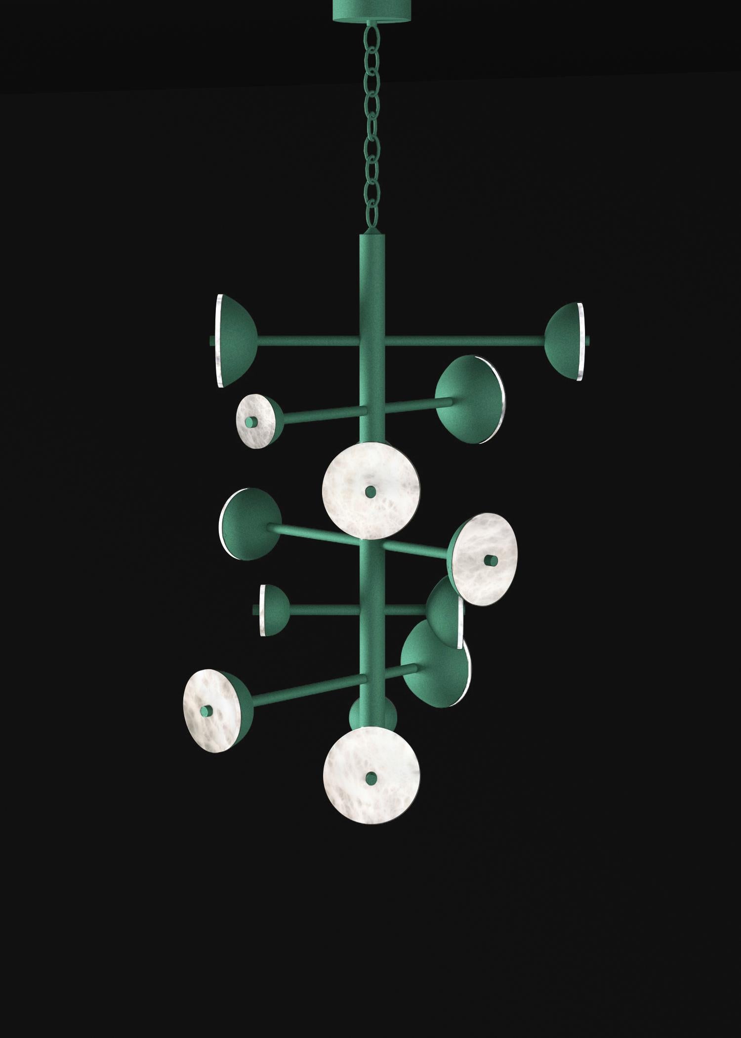 Teti Freedom Green Metal Chandelier by Alabastro Italiano
Dimensions: D 74,5 x W 77,5 x H 110 cm.
Materials: White alabaster and metal.

Available in different finishes: Shiny Silver, Bronze, Brushed Brass, Ruggine of Florence, Brushed Burnished,