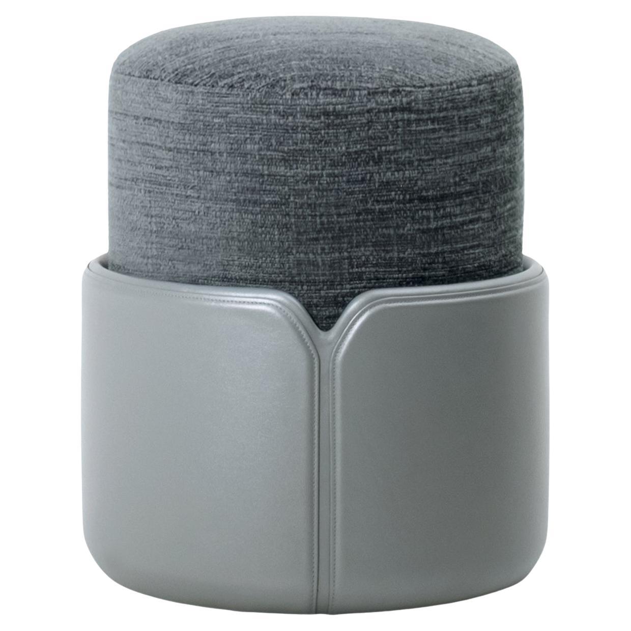 TETI Gray Leather Base pouf