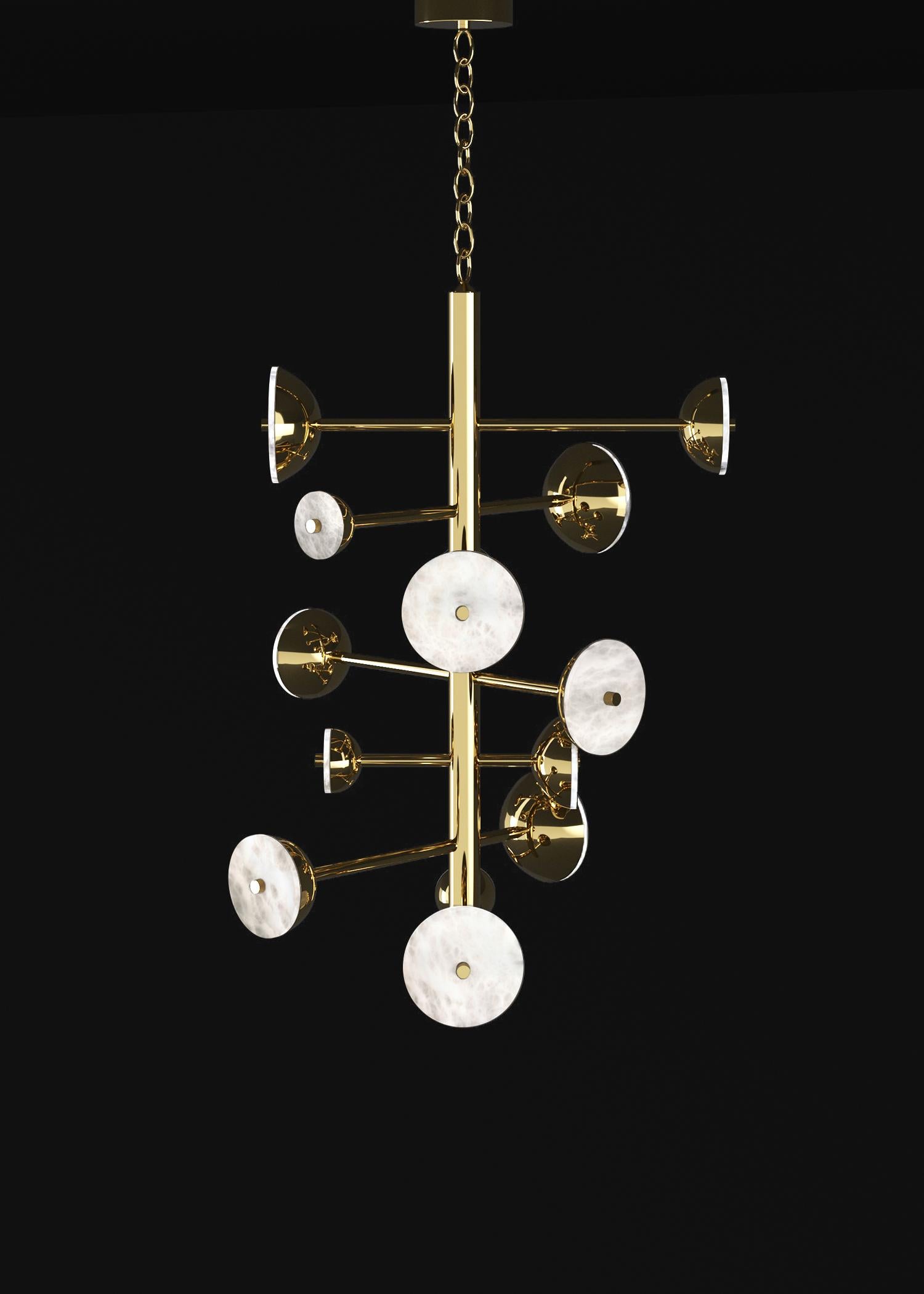 Teti Shiny Gold Metal Chandelier by Alabastro Italiano
Dimensions: D 74,5 x W 77,5 x H 110 cm.
Materials: White alabaster and metal.

Available in different finishes: Shiny Silver, Bronze, Brushed Brass, Ruggine of Florence, Brushed Burnished, Shiny