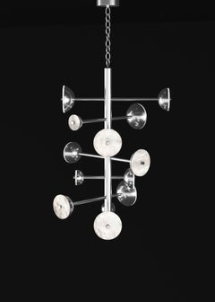 Teti Silberglänzender Metallkronleuchter von Alabastro Italiano