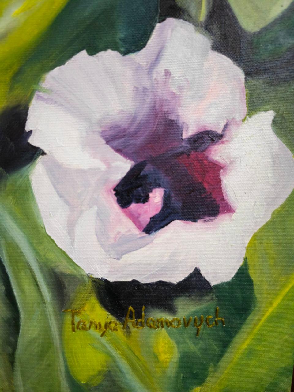Potato Blossom: Earth's Generosity.series :'Plants That Feed Us'' - Gray Landscape Painting by Tetiana Adamovich