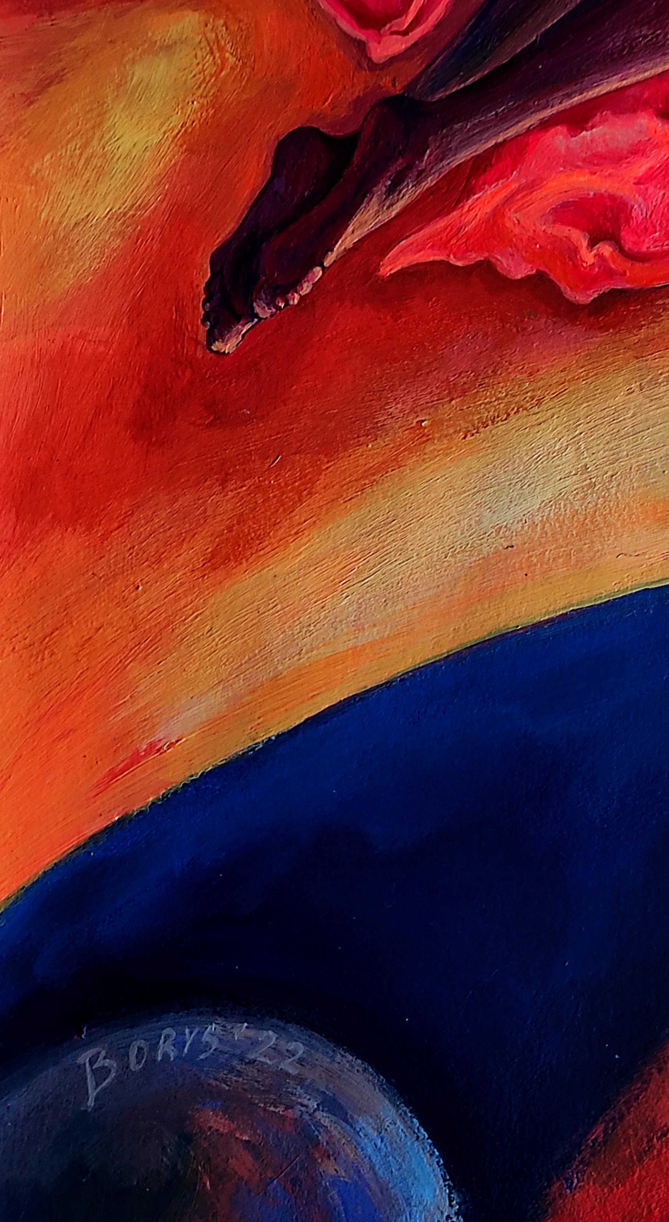 Resistance of the earth - Purple Figurative Painting by Tetiana Borys