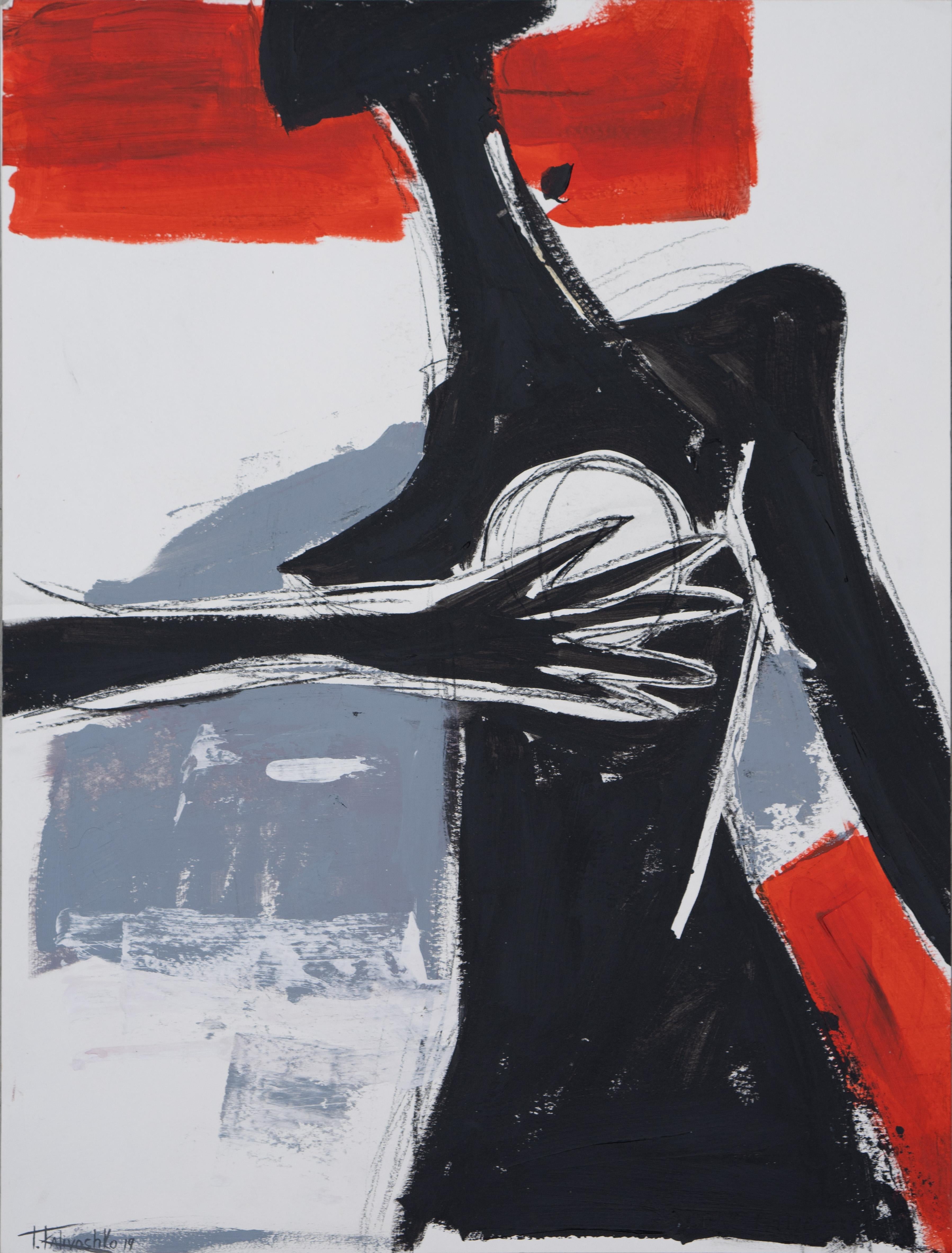 "Abuse" Pittura acrilica su carta 24" x 18" pollici di Tetiana Kalivoshko