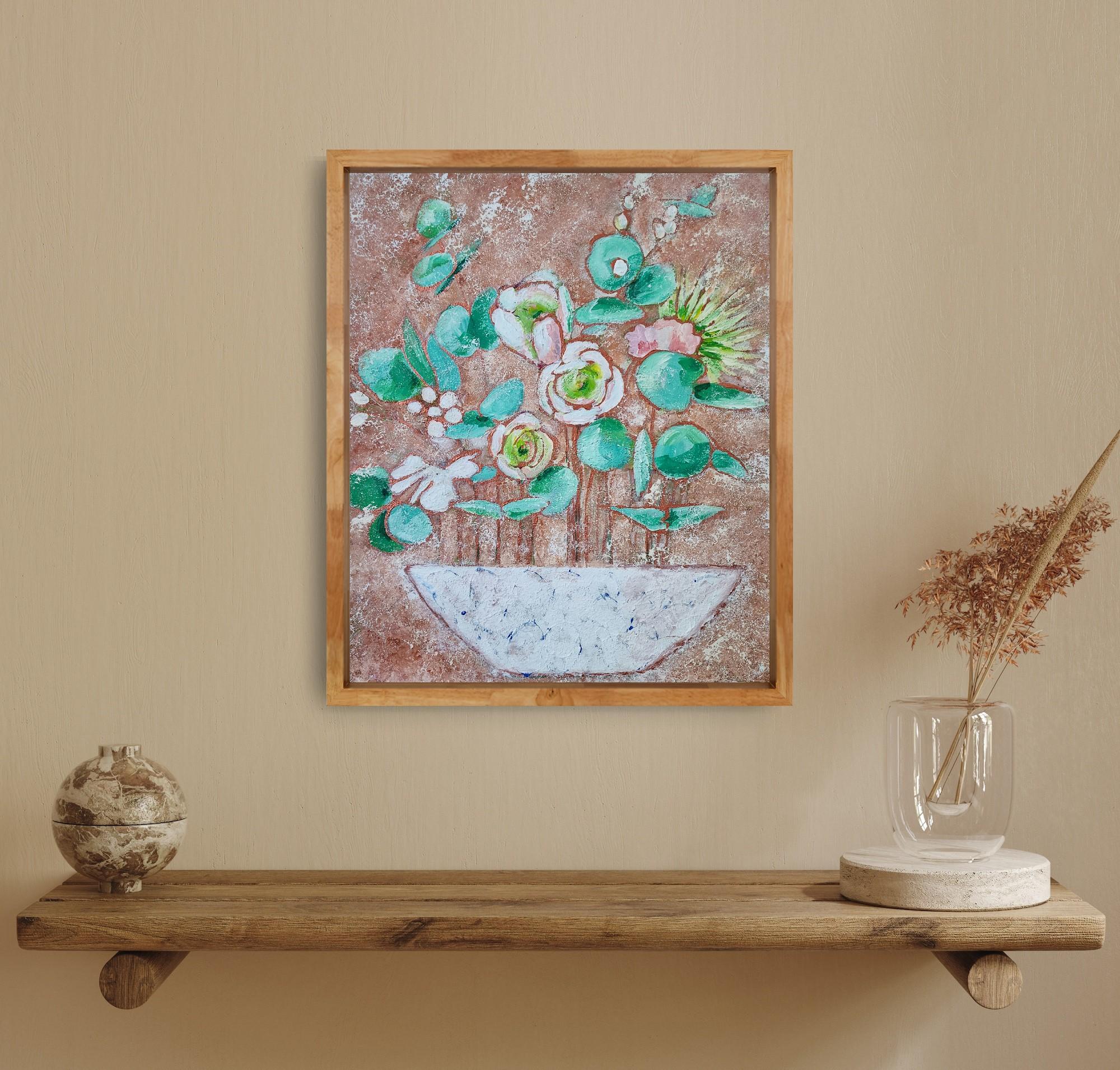 Blumen in einer Vase (Grau), Still-Life Painting, von Tetiana Khlivenko