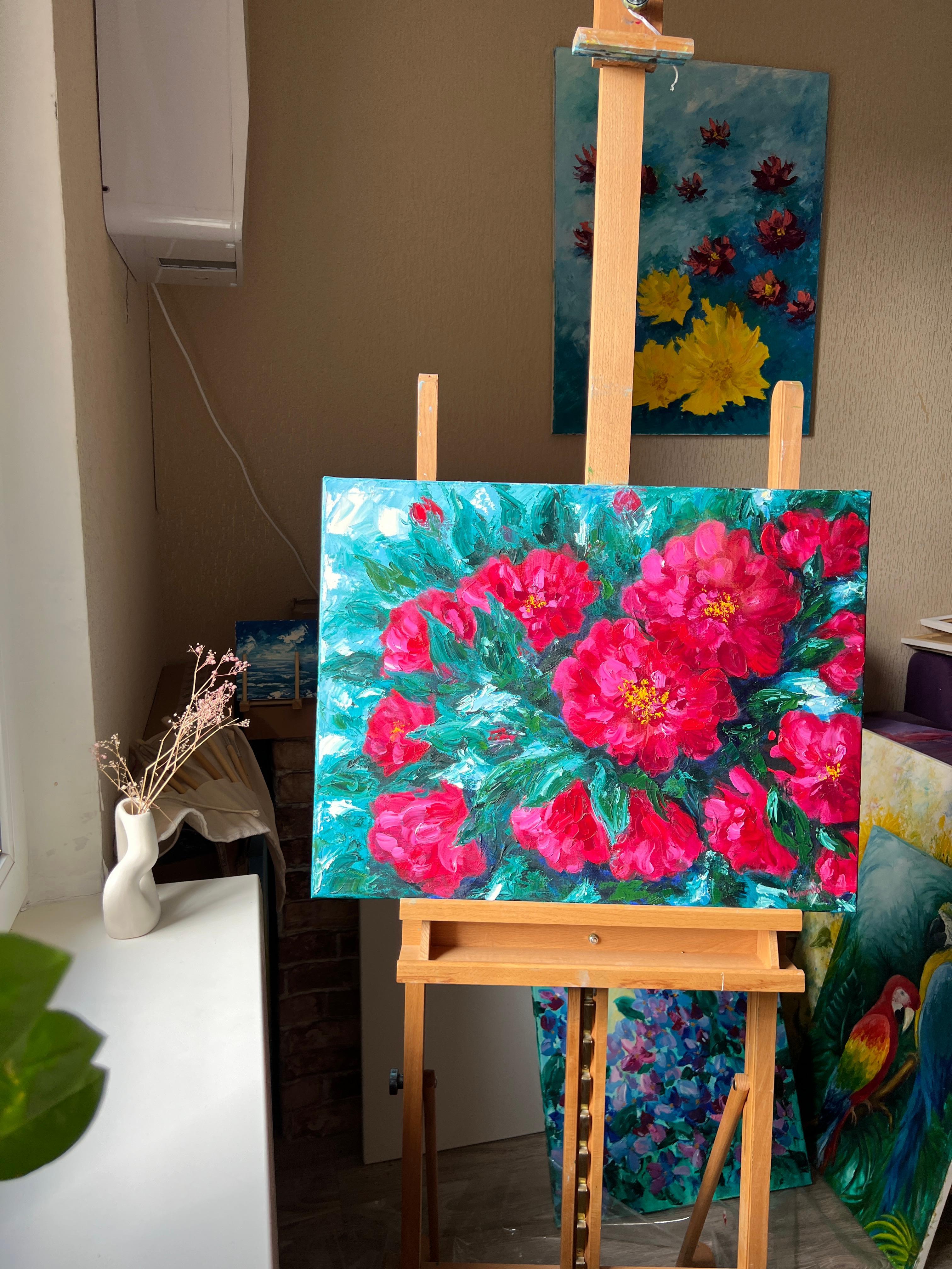 Crimson Roses.  Original painting - Painting by Tetiana Klymenko