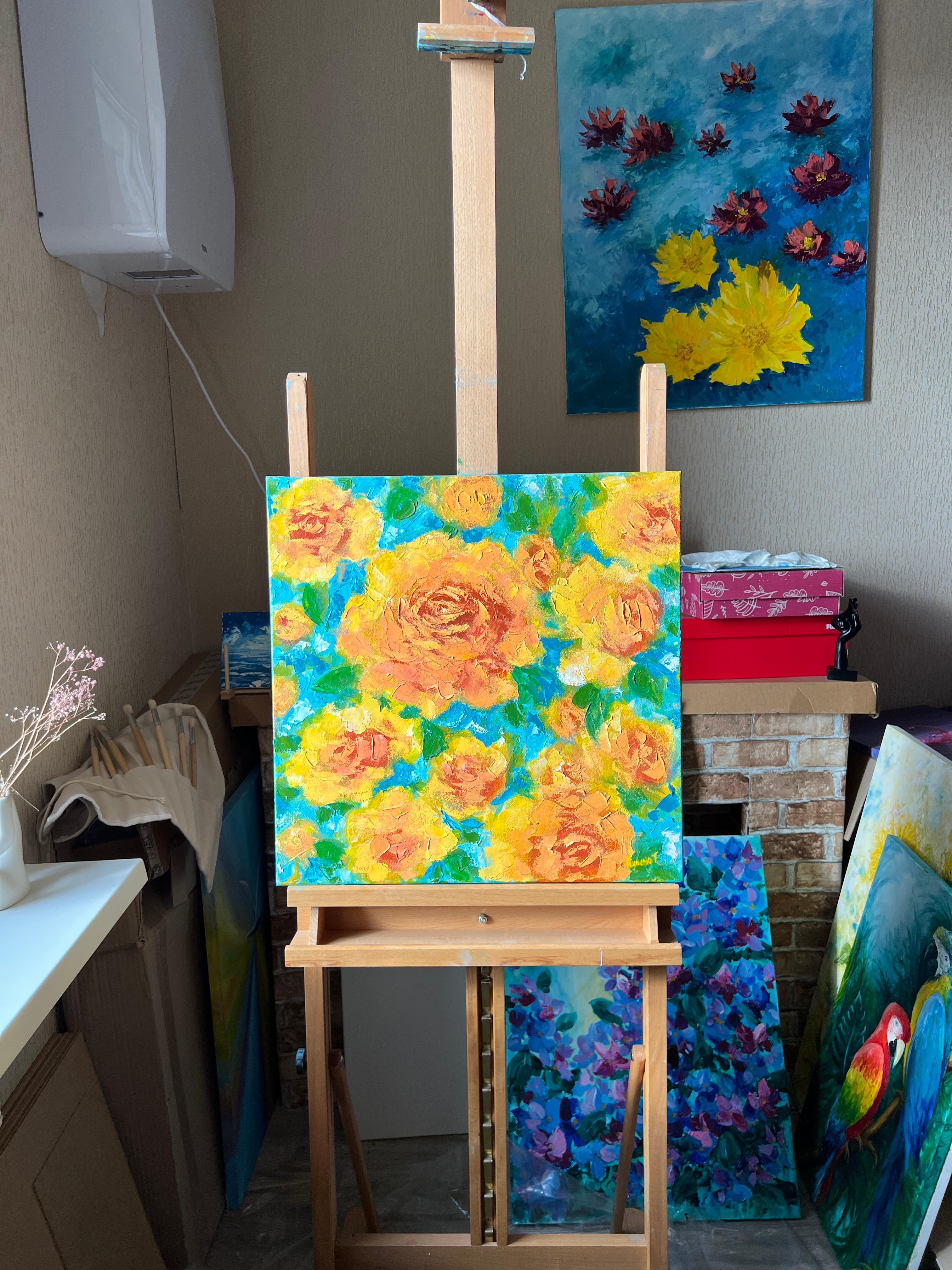 Yellow Roses. Original painting - Impressionist Painting by Tetiana Klymenko