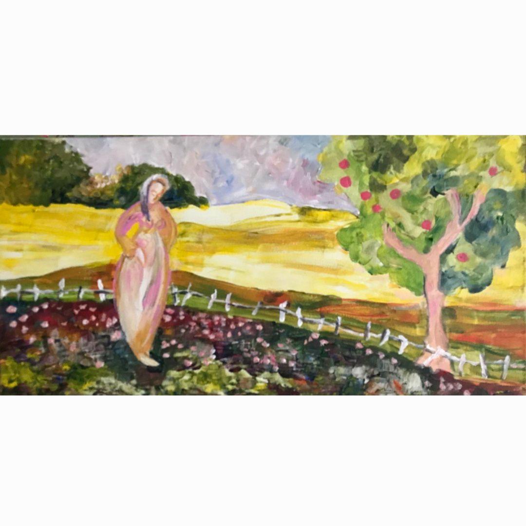 Tetiana Pchelnykova Figurative Painting - Berehynia: Rebirth on the Meadow, "Gardens of Resilience" series original art 