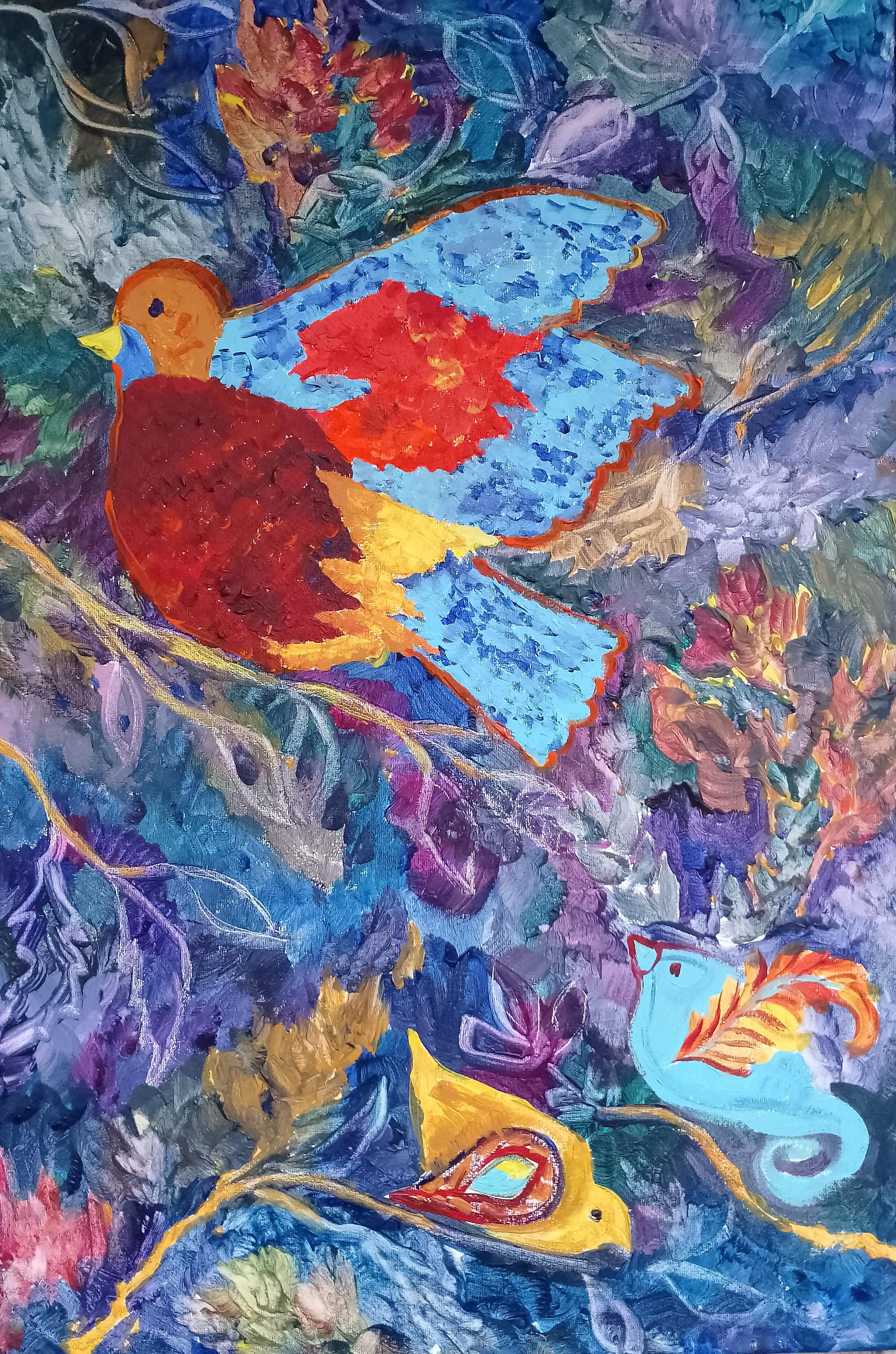 Birds of the Mythical Wood , Figurative original painting by Tetiana Pchelnykova For Sale 1