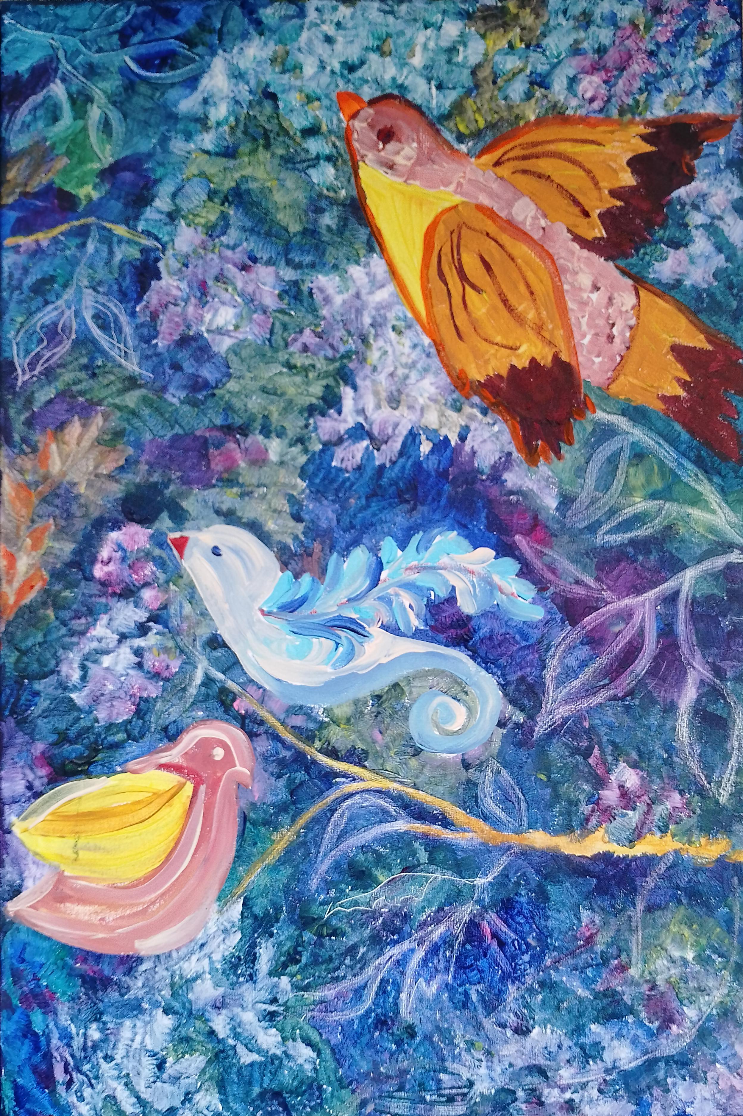 Birds of the Mythical Wood , Figurative original painting by Tetiana Pchelnykova For Sale 3
