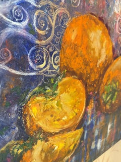 Conversation of Objects: The Golden Persimmon, oil symbolic canvas art