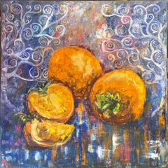 Conversation of Objects: The Golden Persimmon, oil symbolic canvas art