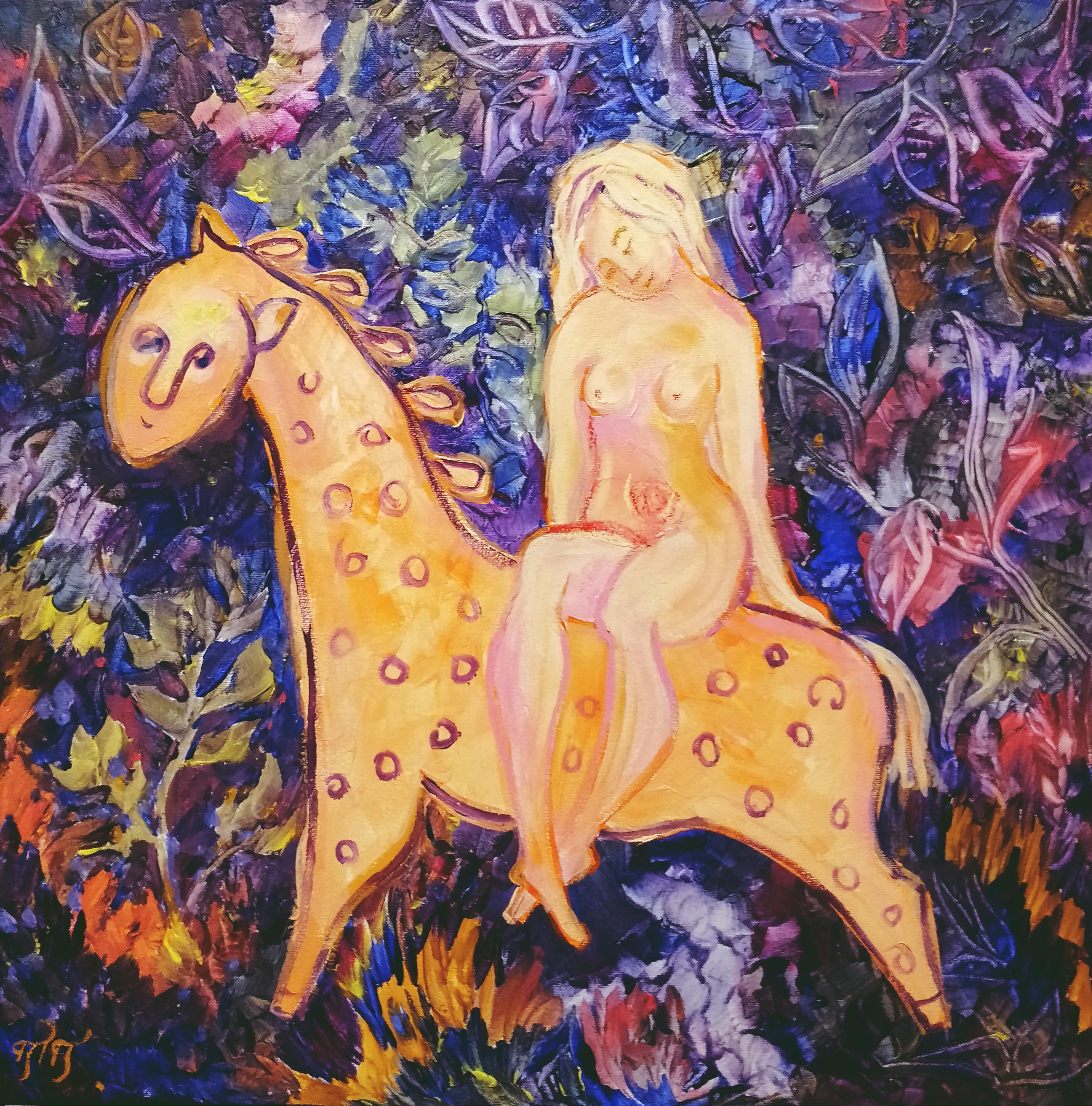 
"Enchantment of the Mythic Steed" ist das jüngste Bild meiner Serie "Myths", in der sich das Geistige und das Irdische miteinander verbinden. Dieses Werk fasst die Essenz meiner künstlerischen Reise zusammen, indem es die lebhaften Striche des