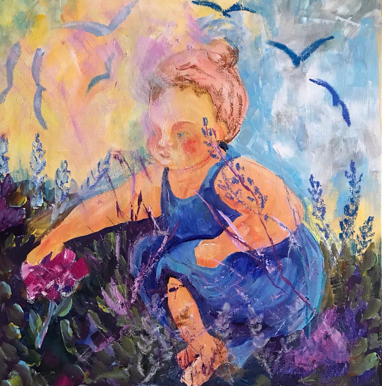 Tetiana Pchelnykova Figurative Painting - Fairytale flower, "Gardens of Resilience" series original painting